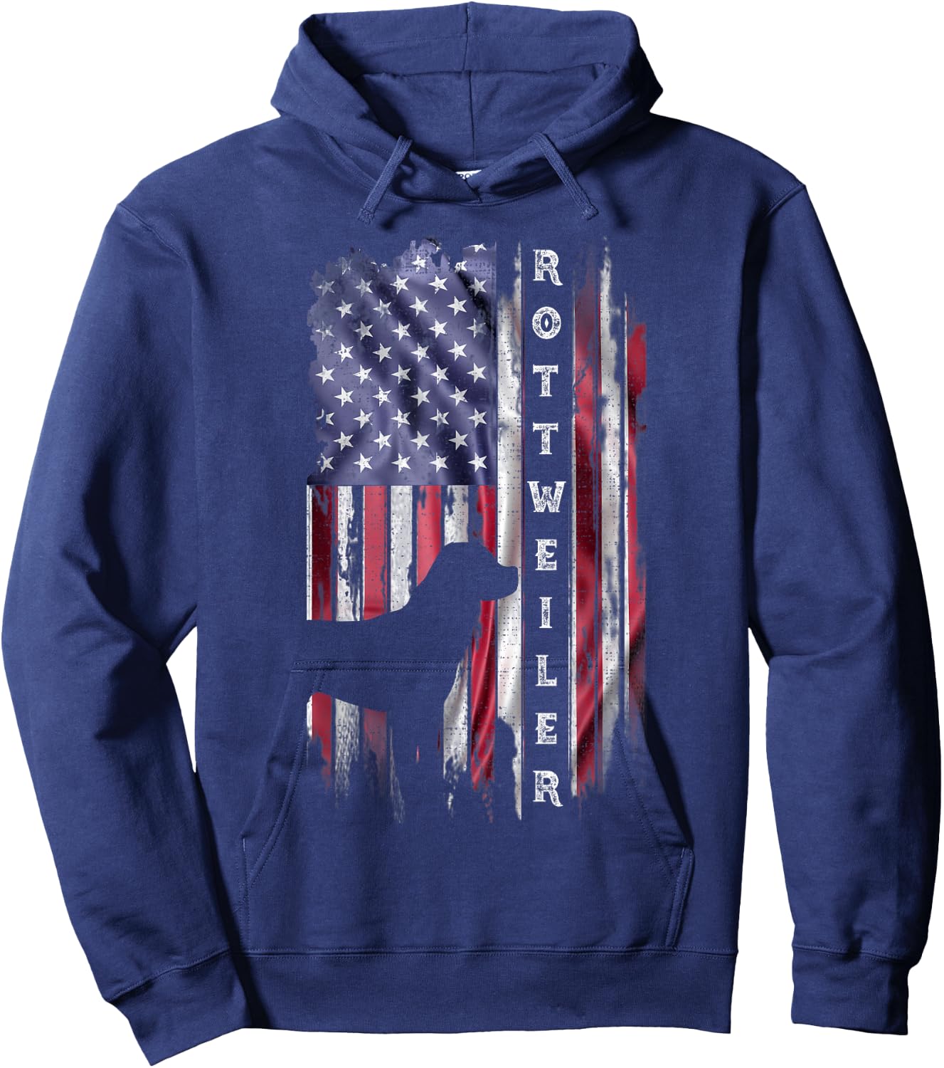Vintage USA Flag Rottweiler Dog Rottie Lover Silhouette Hoodie - Hoodie | Navy