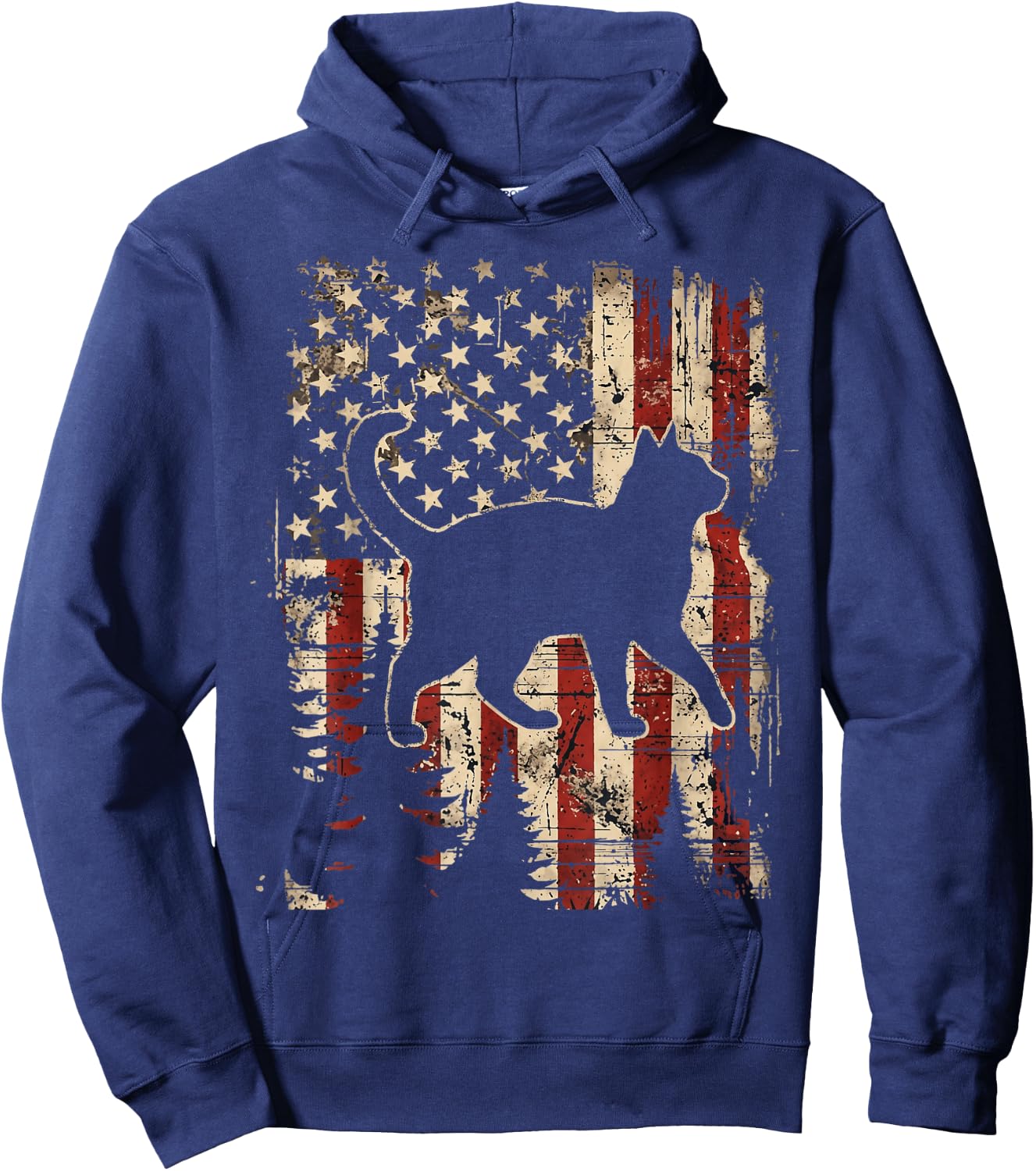 Vintage American Flag Cat Patriotic Cat Lover 4th of July Hoodie - Hoodie | Navy