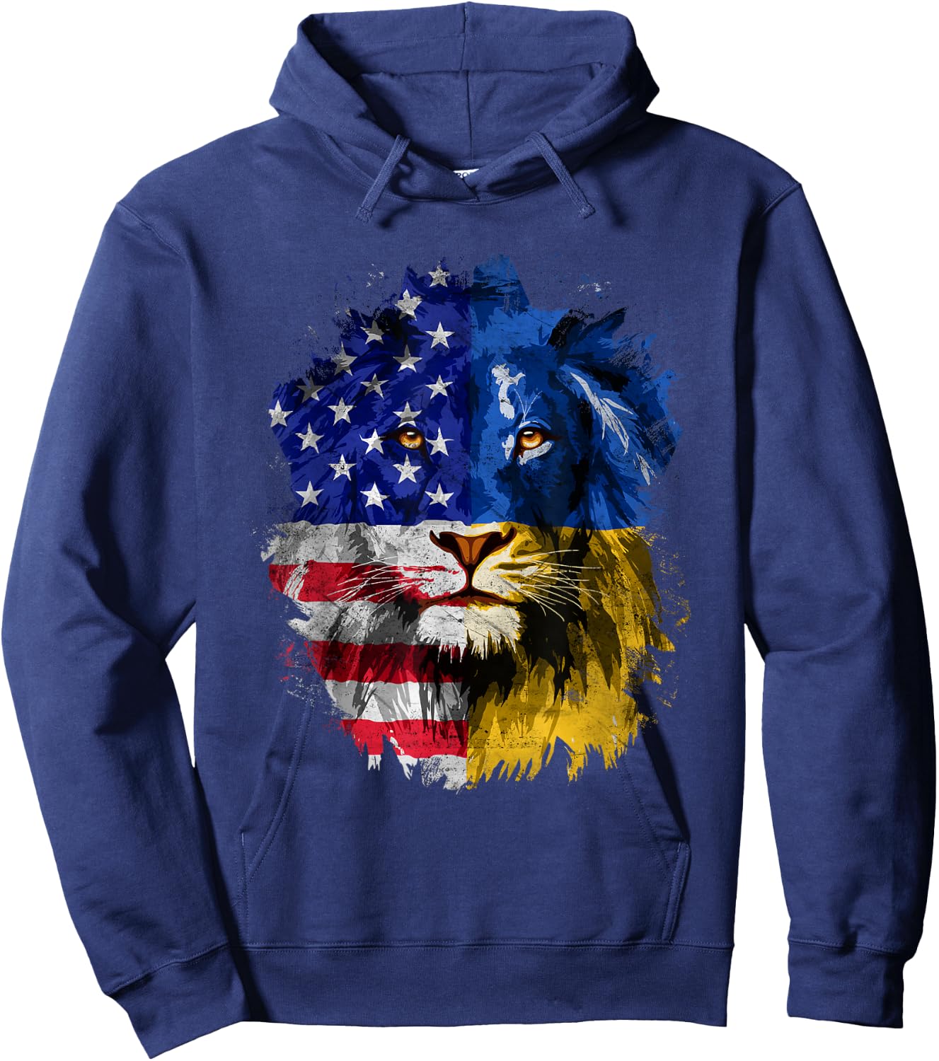 Ukrainian American Flag Ukraine Lion Face USA Ukraine Flag Hoodie - Hoodie | Navy
