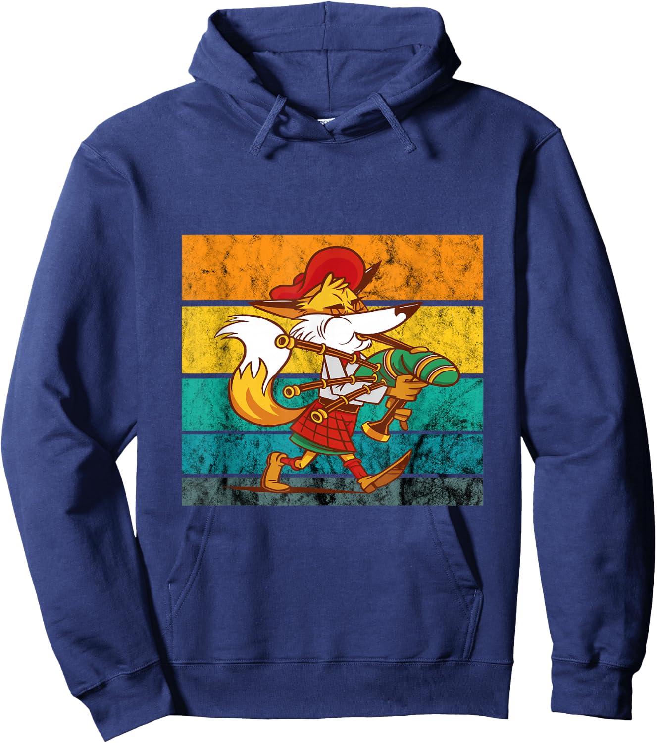 Bagpipe Retro Vintage Irish Fox Scottish Bagpipe Music Hoodie - Hoodie | Navy