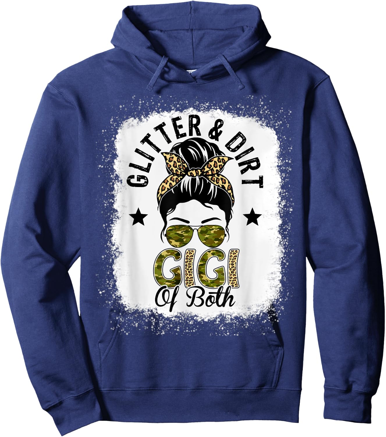 Gigi Of Both Messy Bun Leopard Camo Bleached Mother's Day Hoodie - Hoodie | Navy