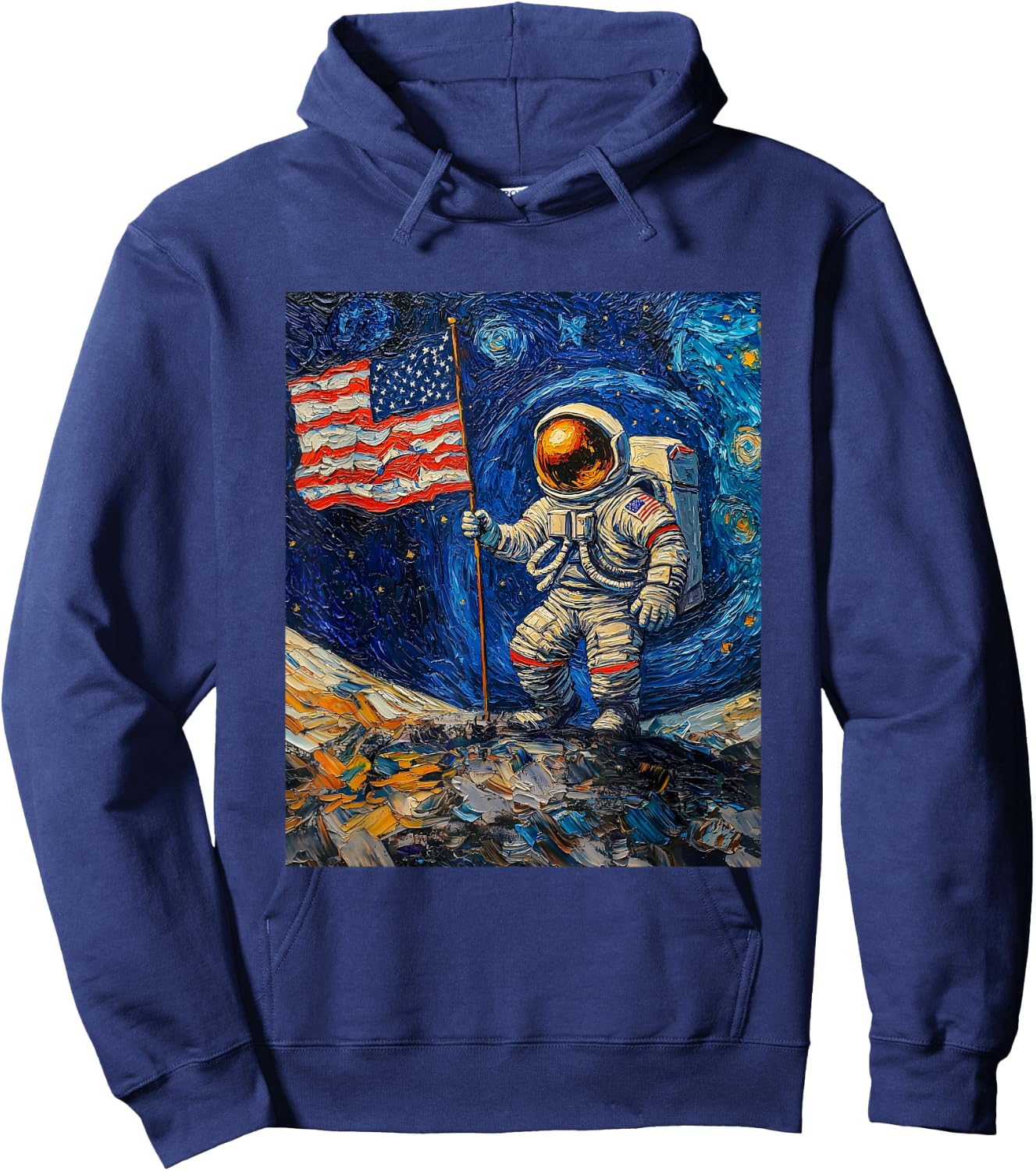 Astronaut on Moon Van Gogh Style Starry Night Graphic Hoodie - Hoodie | Navy