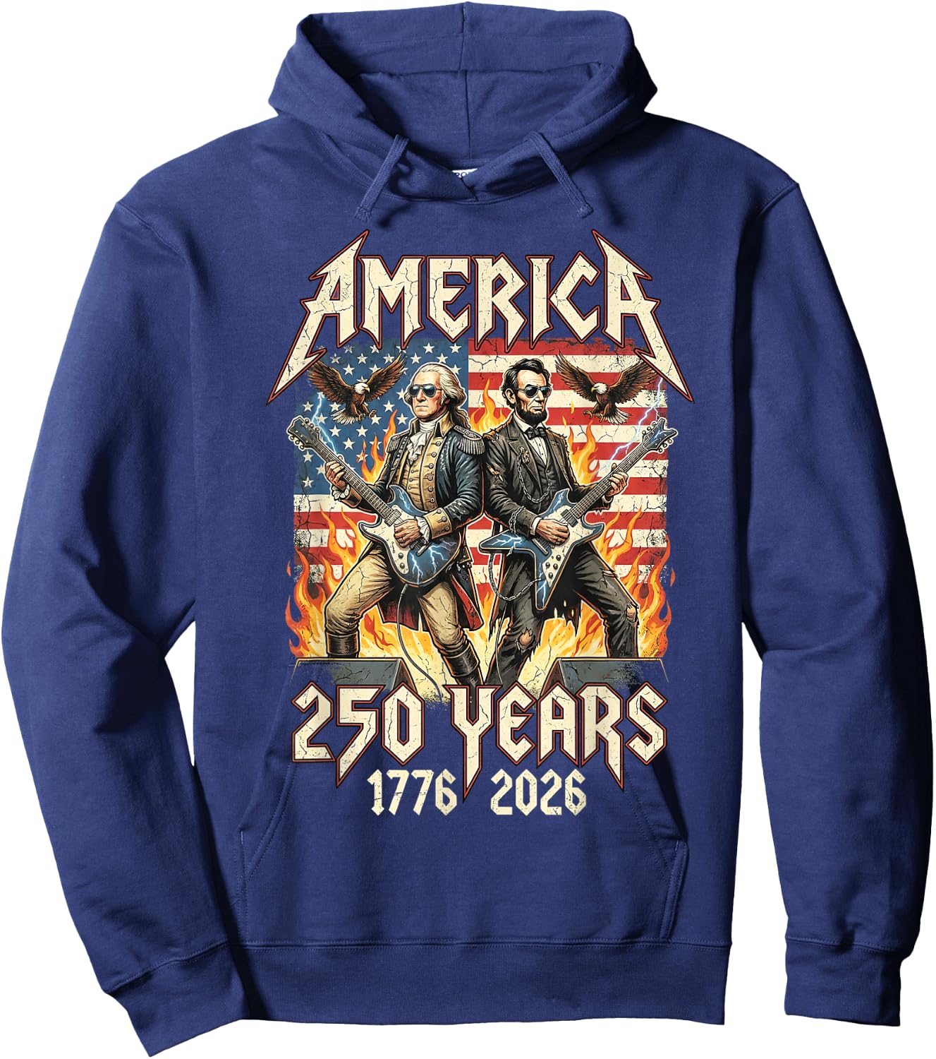 George Washington Abe Lincoln Playing Guitar USA 250 Vintage Hoodie - Hoodie | Navy