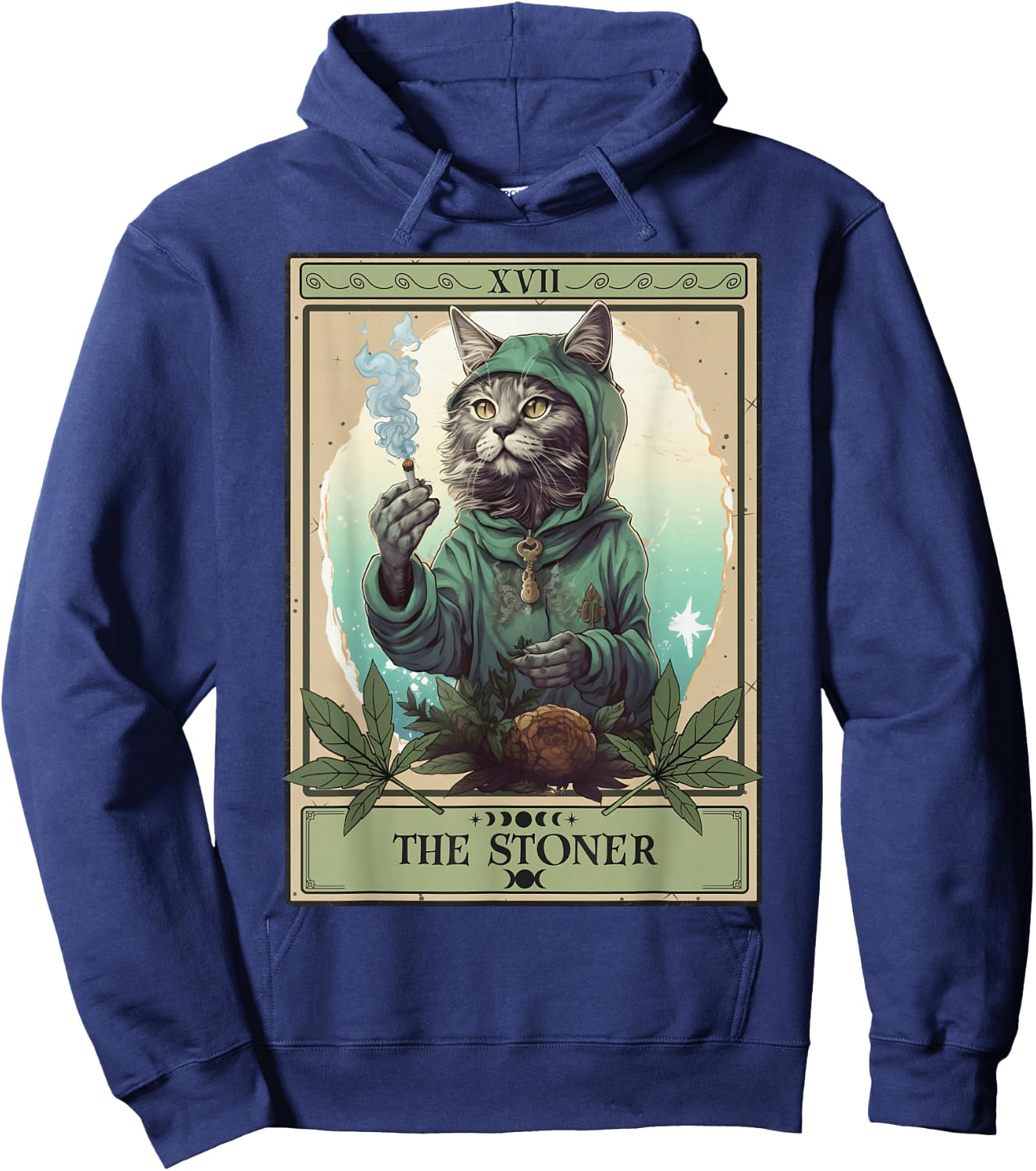 The Stoner Cat Tarot Card | Cannabis Weed Lover Marijuana Hoodie - Hoodie | Navy