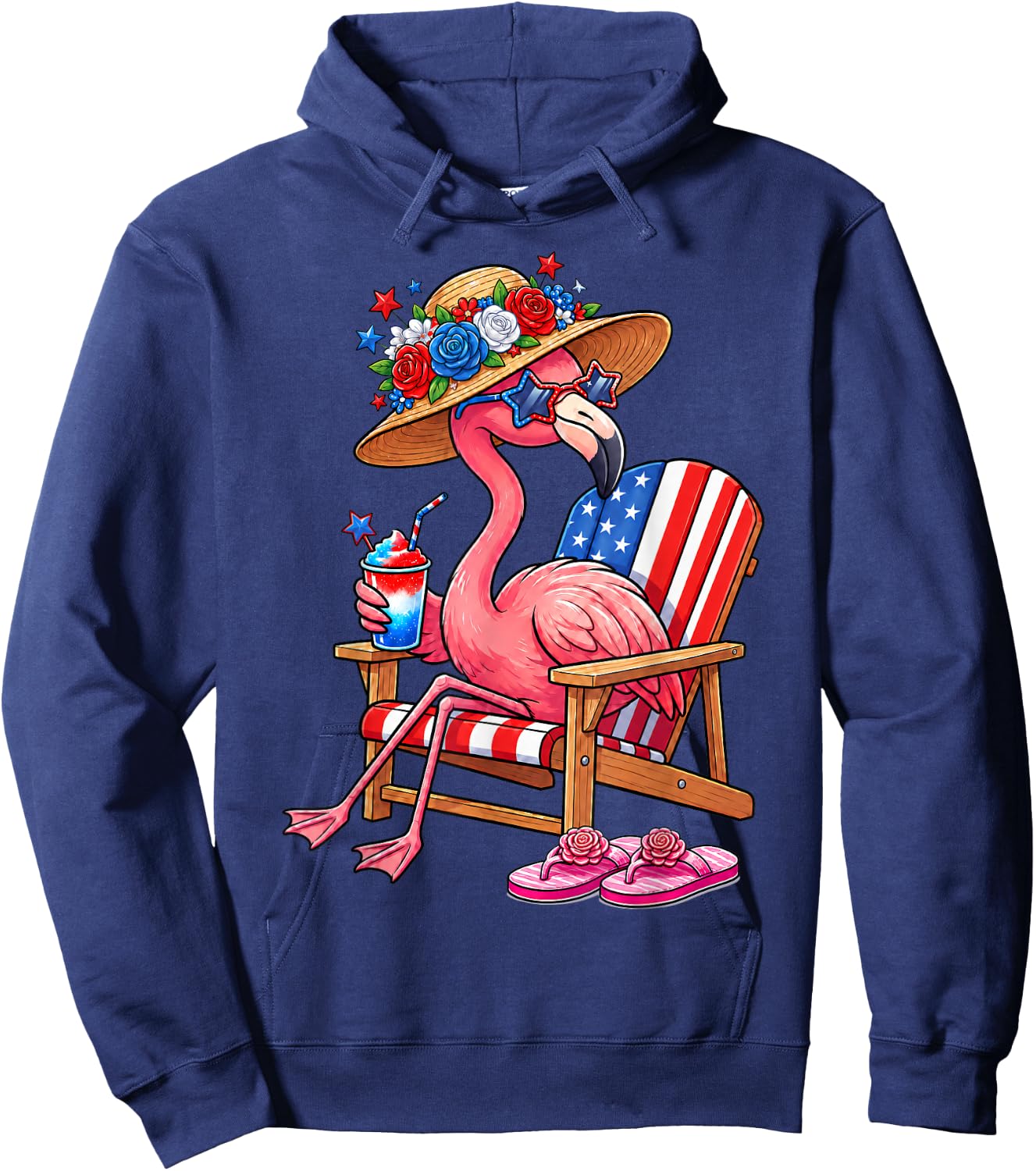 Flamingo Pink Palm Tree Tropical Beach Summer Vacation Women Hoodie - Hoodie | Navy