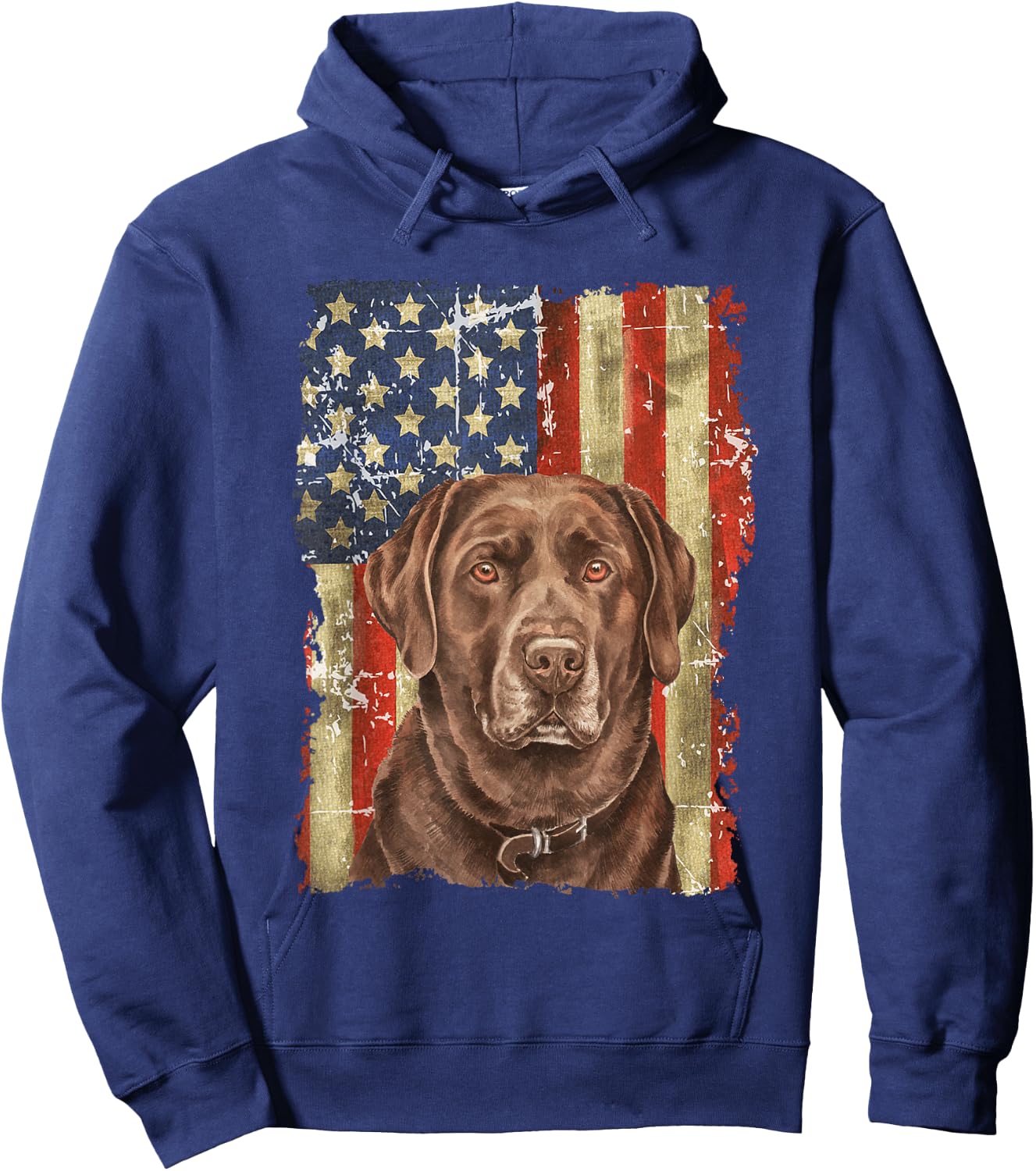Retro Chocolate Lab With USA Flag Gift Chocolate Lab Dad Mom Hoodie - Hoodie | Navy