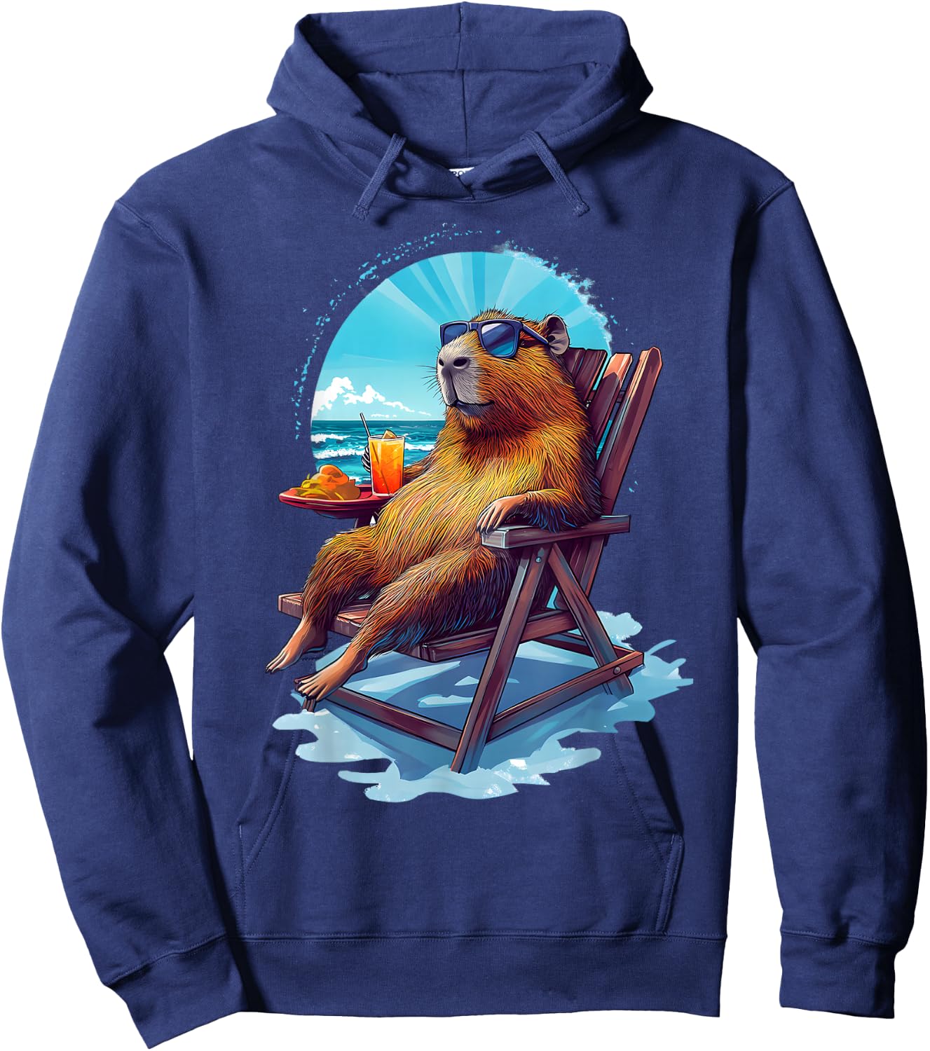 Capybara Summer Vacation Beach Ocean Sea Capybara Lovers Hoodie - Hoodie | Navy