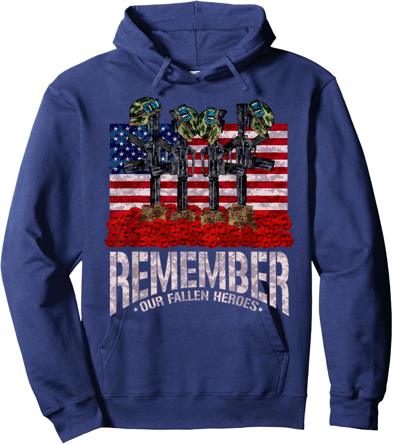 Remember Fallen Heroes Poppy Memorial Day Veteran Soldier Hoodie - Hoodie | Navy