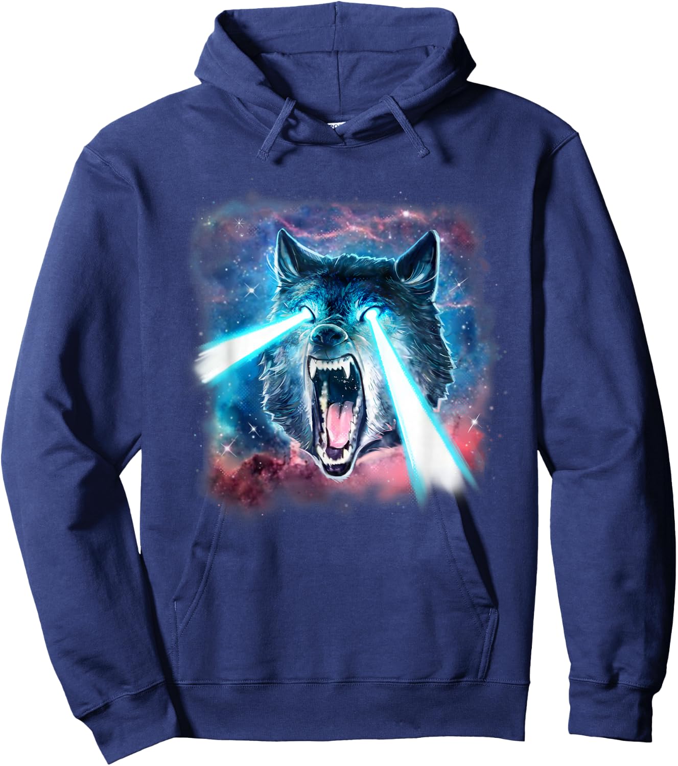 Scary White Wolf in Space Lasers Realistic Animal Print Hoodie - Hoodie | Navy