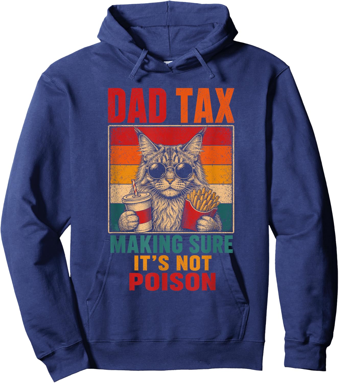 Dad Tax Cat Funny Food Fries Cat Dad Men Kids Hoodie - Hoodie | Navy