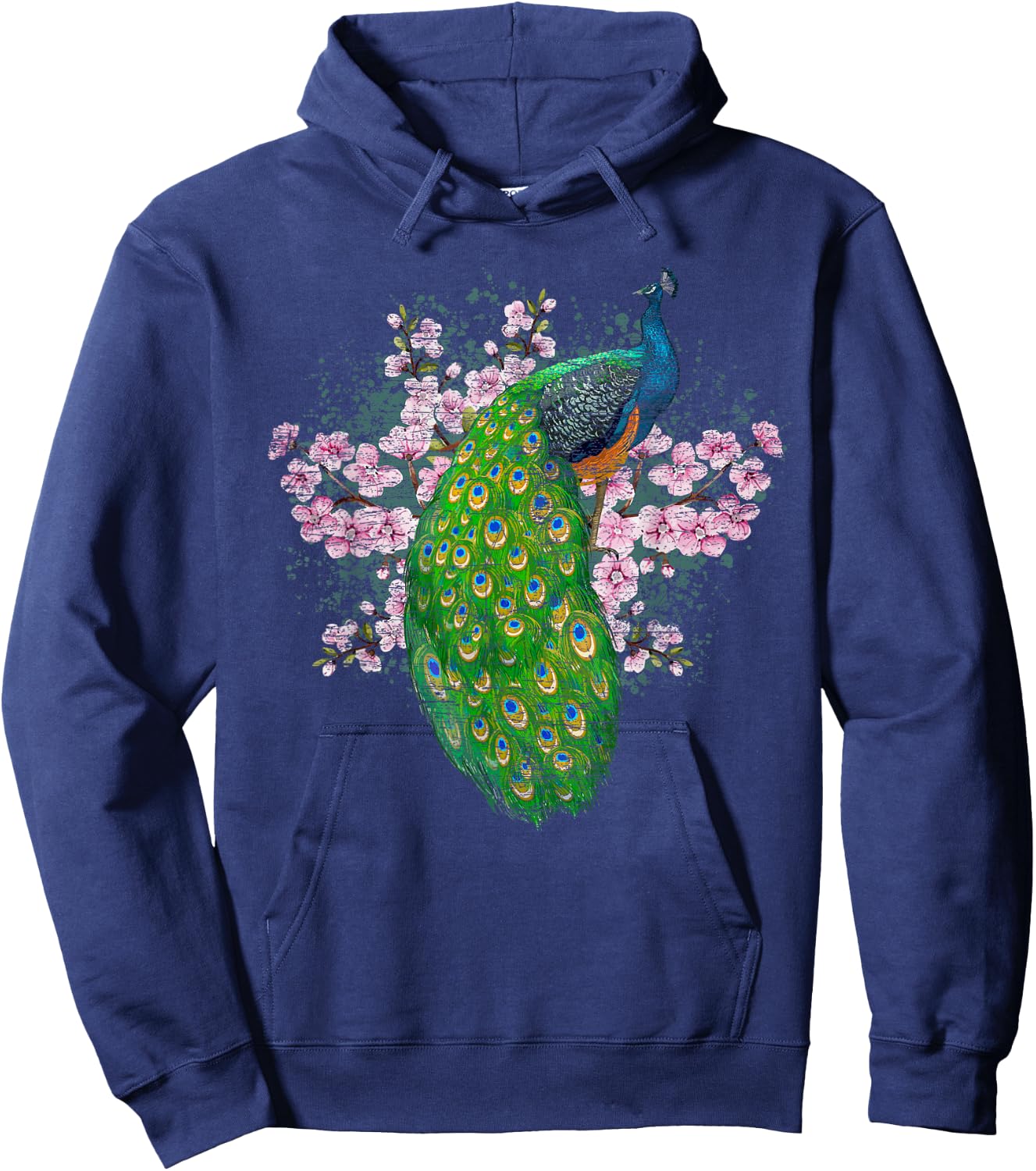India Bird Sakura Decorative Animal Cherry Blossom Peacock Hoodie - Hoodie | Navy