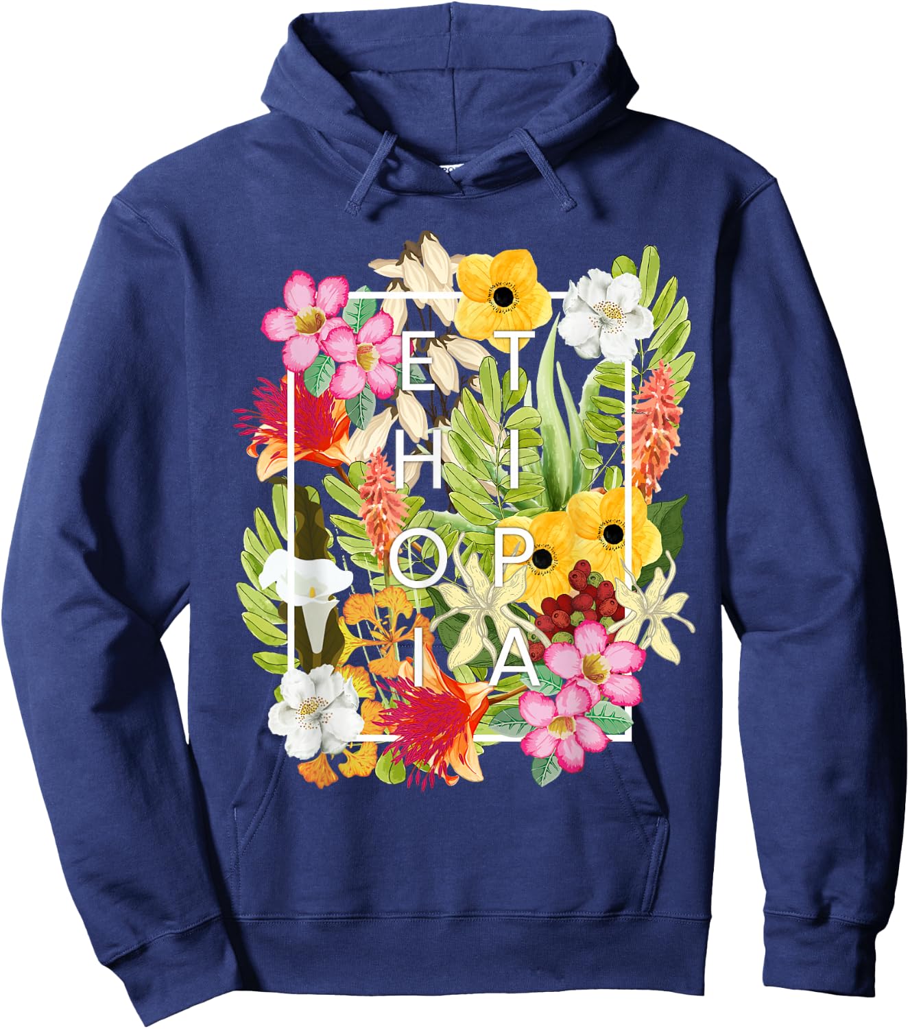 Flowers of Ethiopia Word Art - Ethiopian Pride Hoodie - Hoodie | Navy