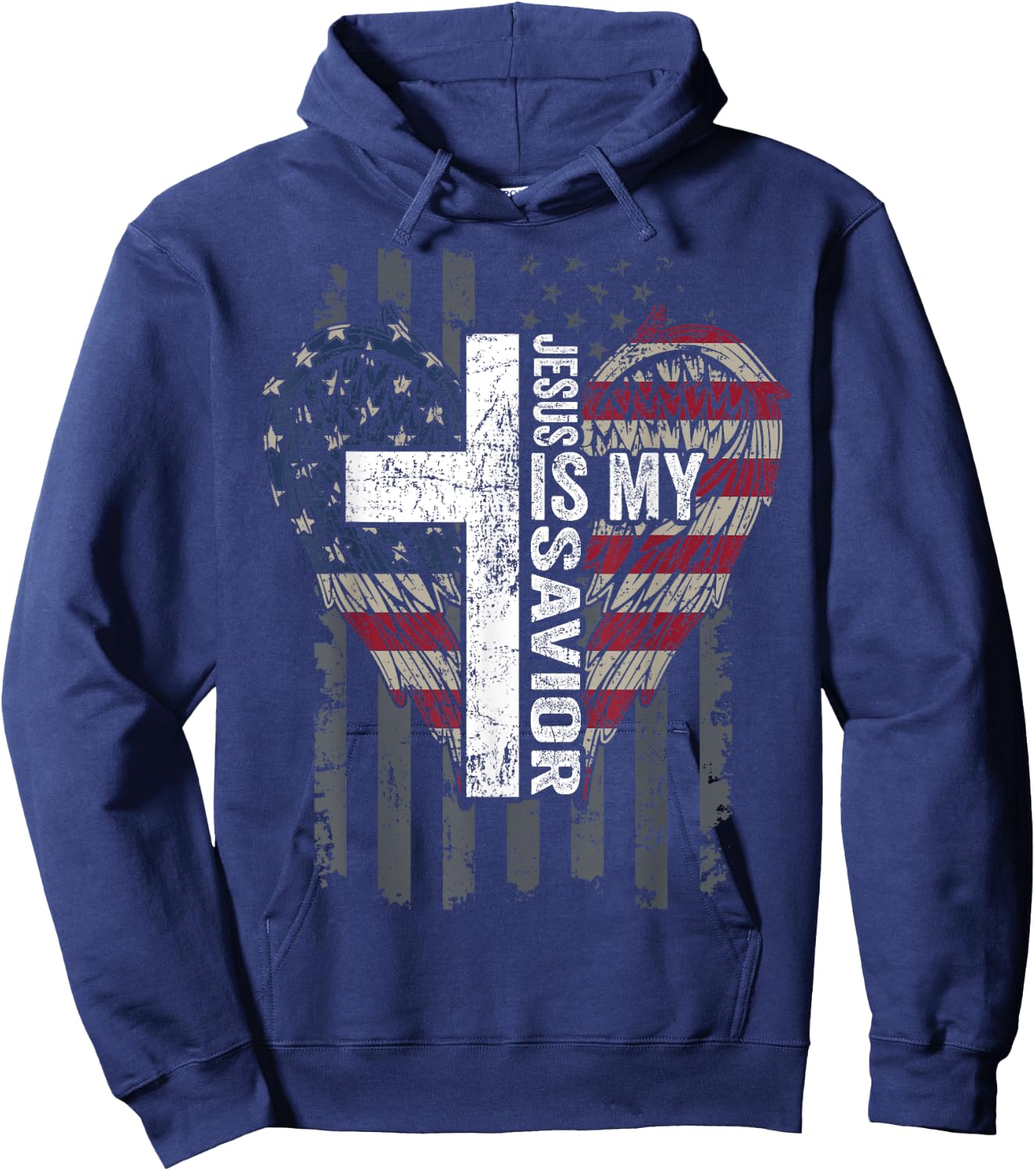 Jesus Is My Savior - Patriotic Christian Faith Cross Flag Hoodie - Hoodie | Navy