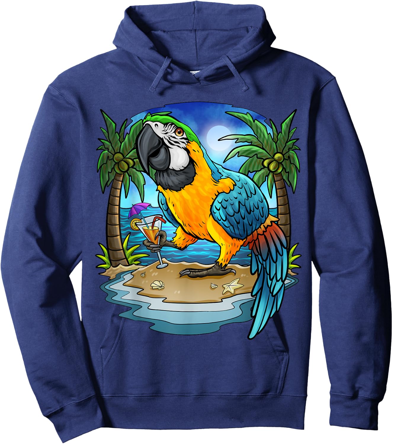 Blue and Gold Macaw Parrot Drinking Margaritas Vacation Bird Hoodie - Hoodie | Navy