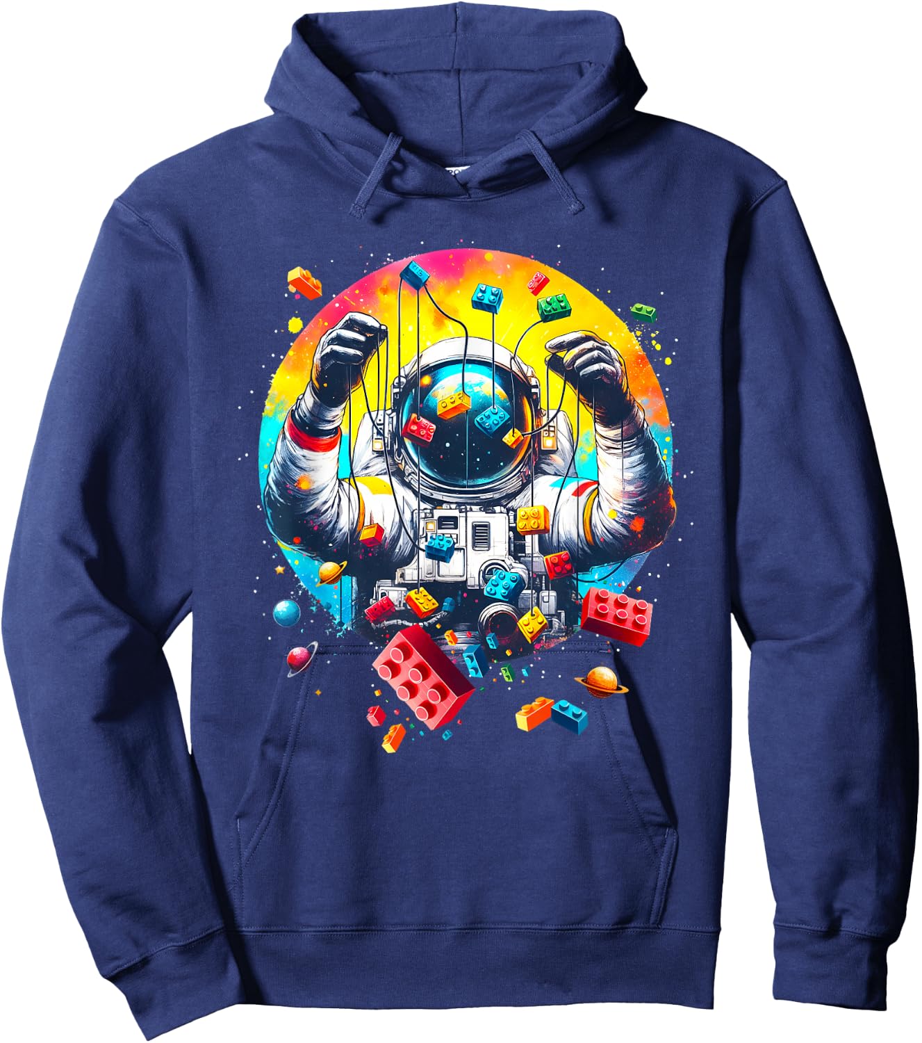 Space Astronaut Master Builder Funny Building Blocks and Stones Hoodie - Hoodie | Navy
