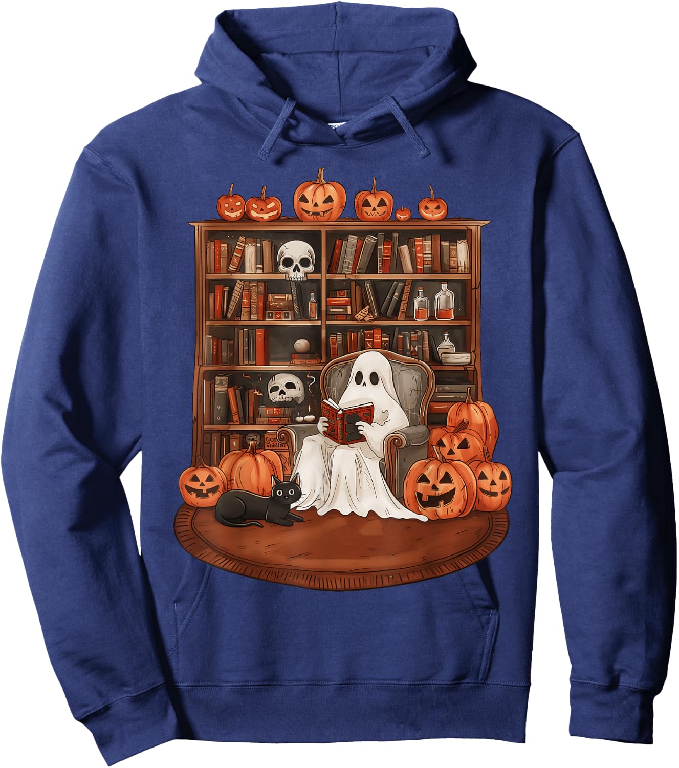 Ghost Book Reading Teacher Halloween Librarian Book Lovers Hoodie - Hoodie | Navy