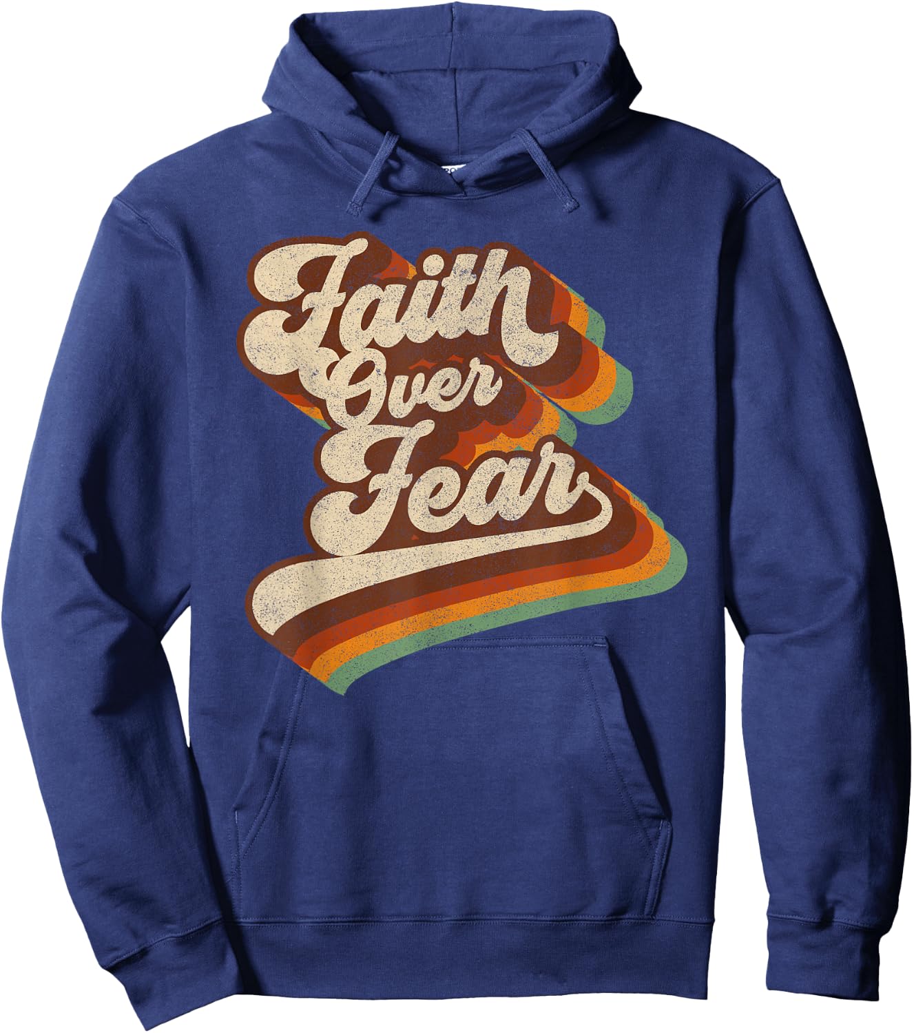 Faith Over Fear - 70s Vintage Christian Religious God Faith Hoodie - Hoodie | Navy