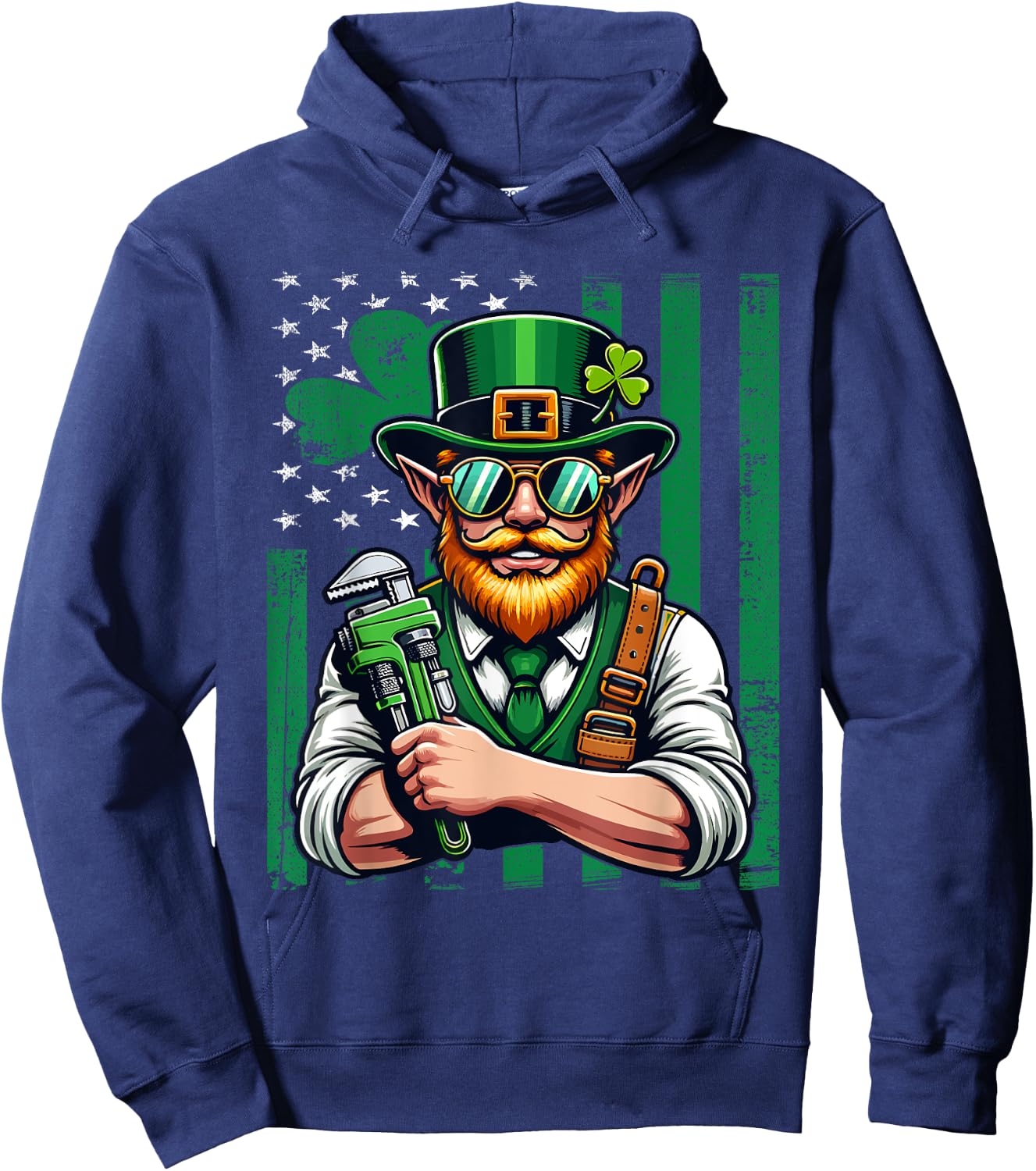 American Flag Plumber Saint Patrick's Day Irish Shamrock Kids Men Hoodie - Hoodie | Navy