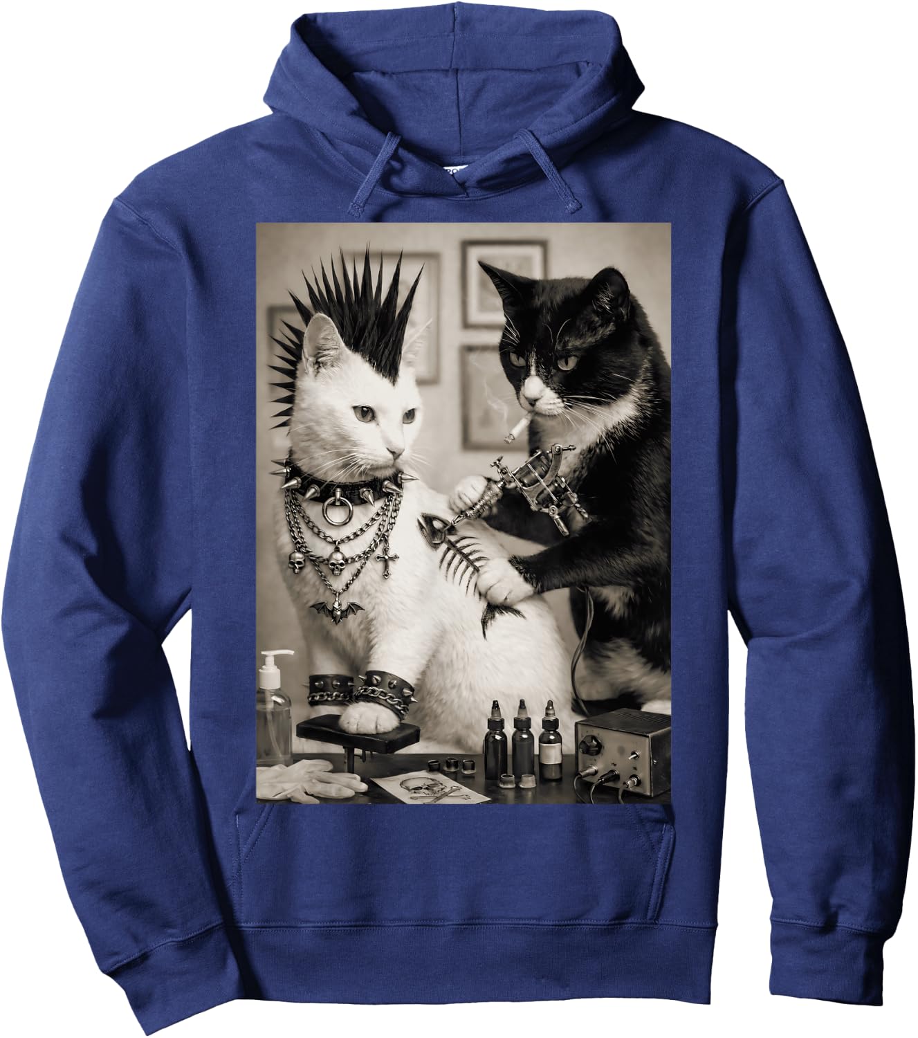 Funny Punk Tattoo Cats Rockabilly Art Meme Humor Hoodie - Hoodie | Navy