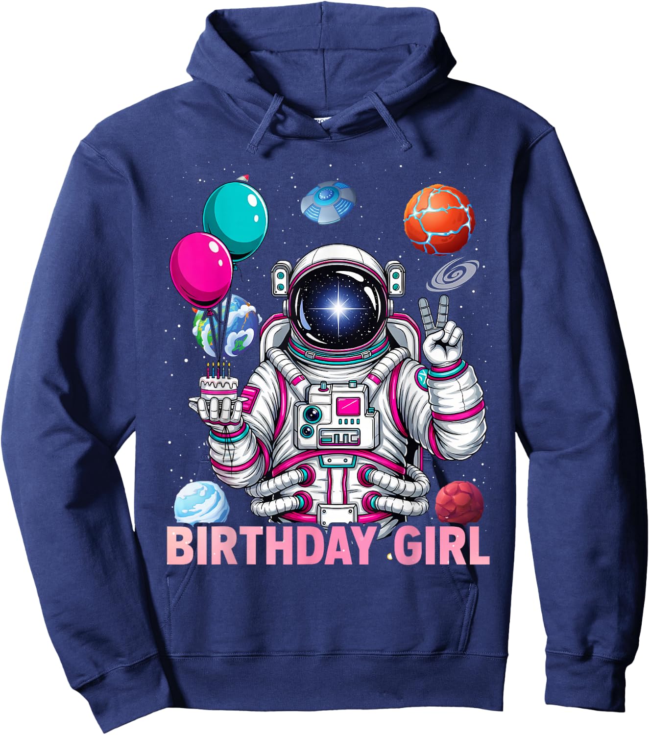 Birthday Girl Astronaut Space Solar System Party Themed Hoodie - Hoodie | Navy