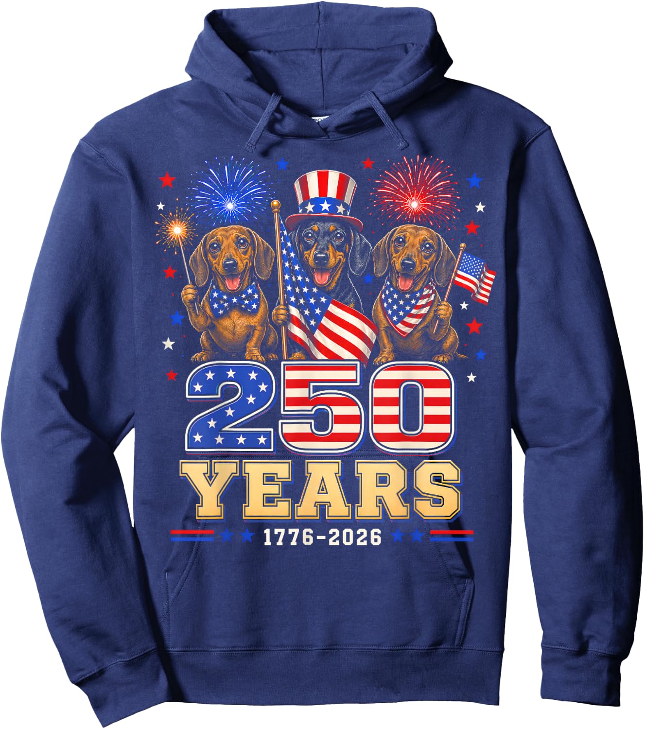 250 Years 1776 2026 Dachshund Patriotic Dog 4th of July Hoodie - Hoodie | Navy