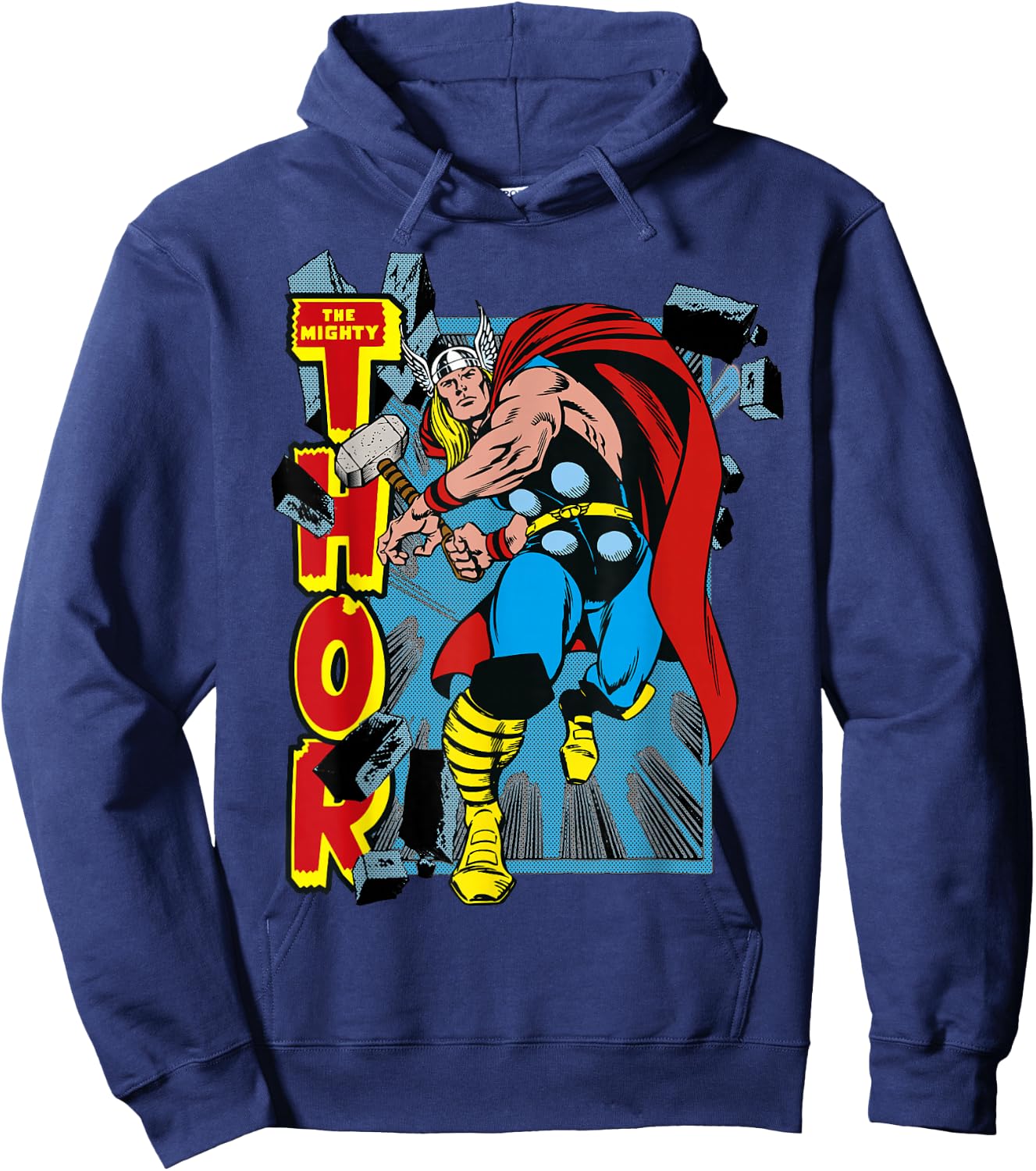 Marvel Classic The Mighty Thor Break Through Poster Style Hoodie - Hoodie | Navy