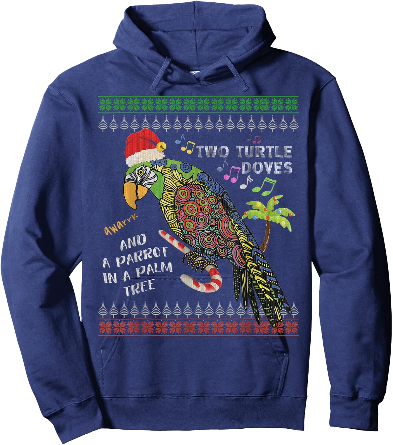 Funny Christmas Tropical Parrot Ugly Christmas Sweater Hoodie - Hoodie | Navy