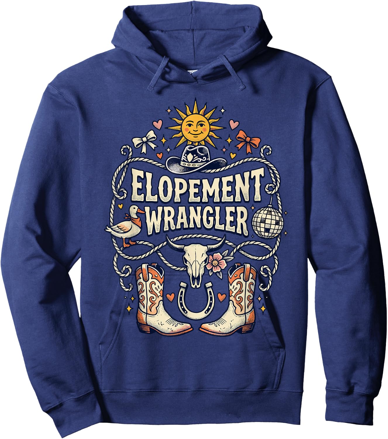 Elopement Disco Cowgirl Western Rodeo Bride Wedding Hoodie - Hoodie | Navy