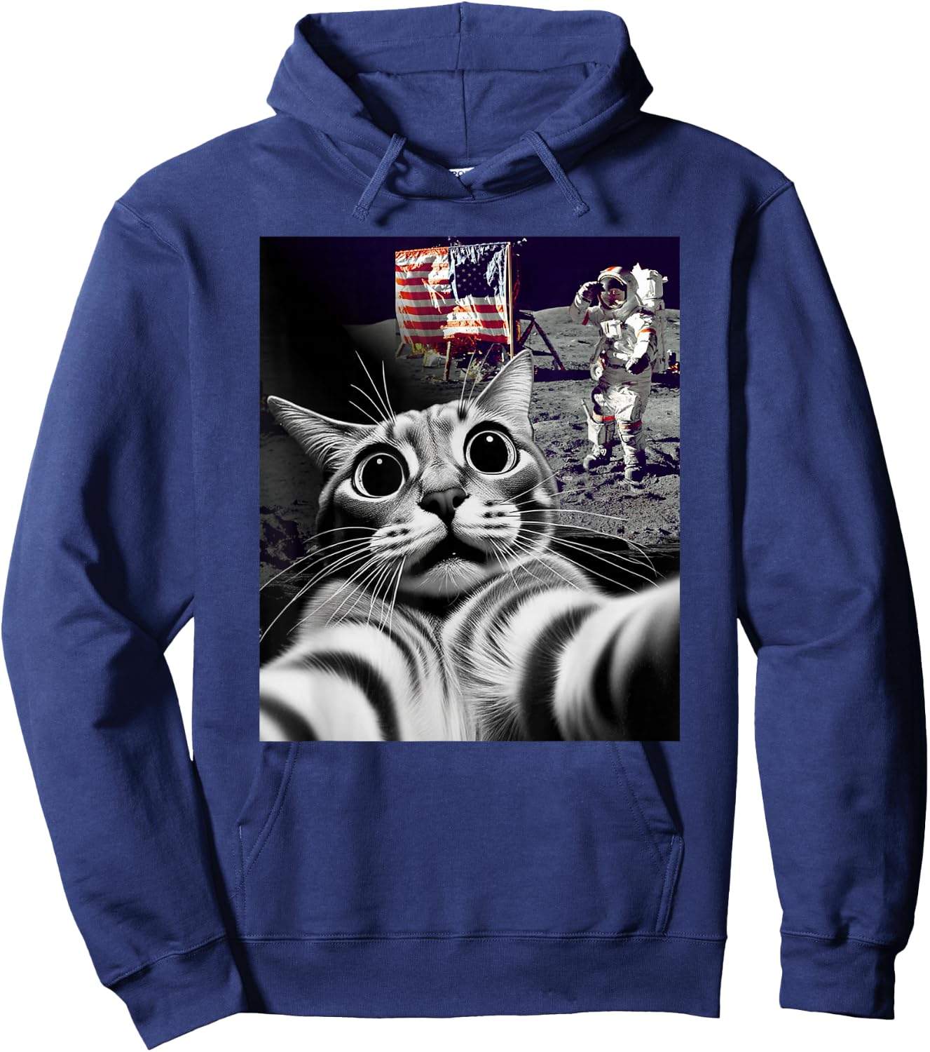Funny Cat Takes Selfie Moon Landing Cat Selfie Hoodie - Hoodie | Navy