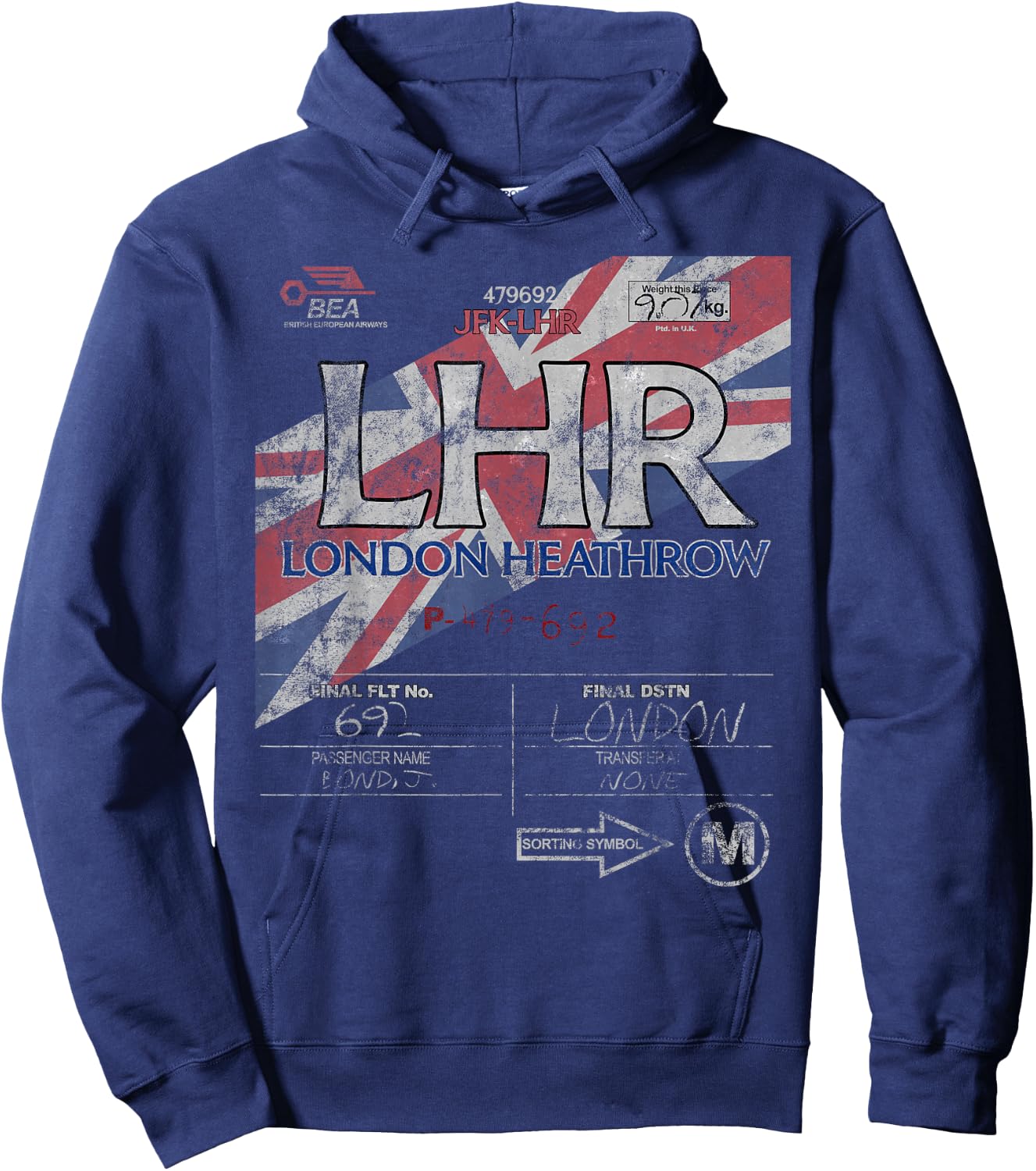 LHR London Heathrow Int'l Airport Vintage Airline Tag Hoodie - Hoodie | Navy