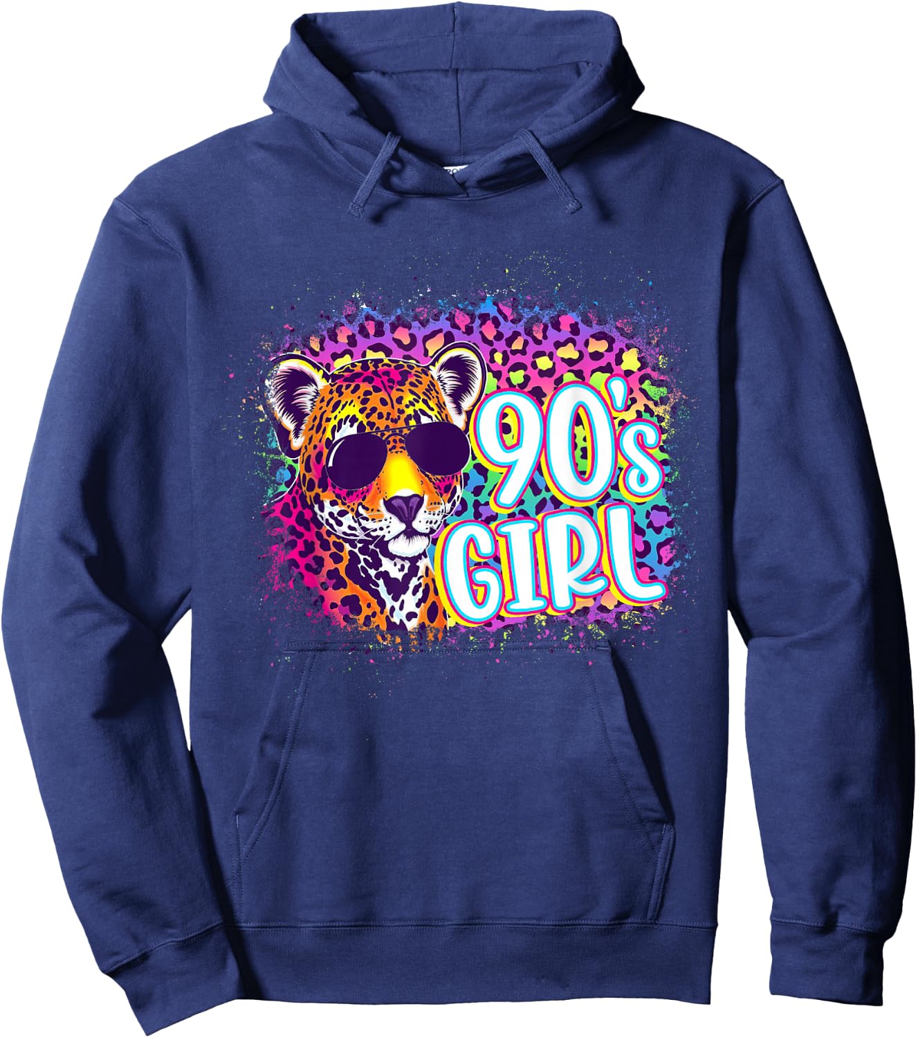 90's Girl Birthday Party Rainbow Leopard Print 1990s Women Hoodie - Hoodie | Navy