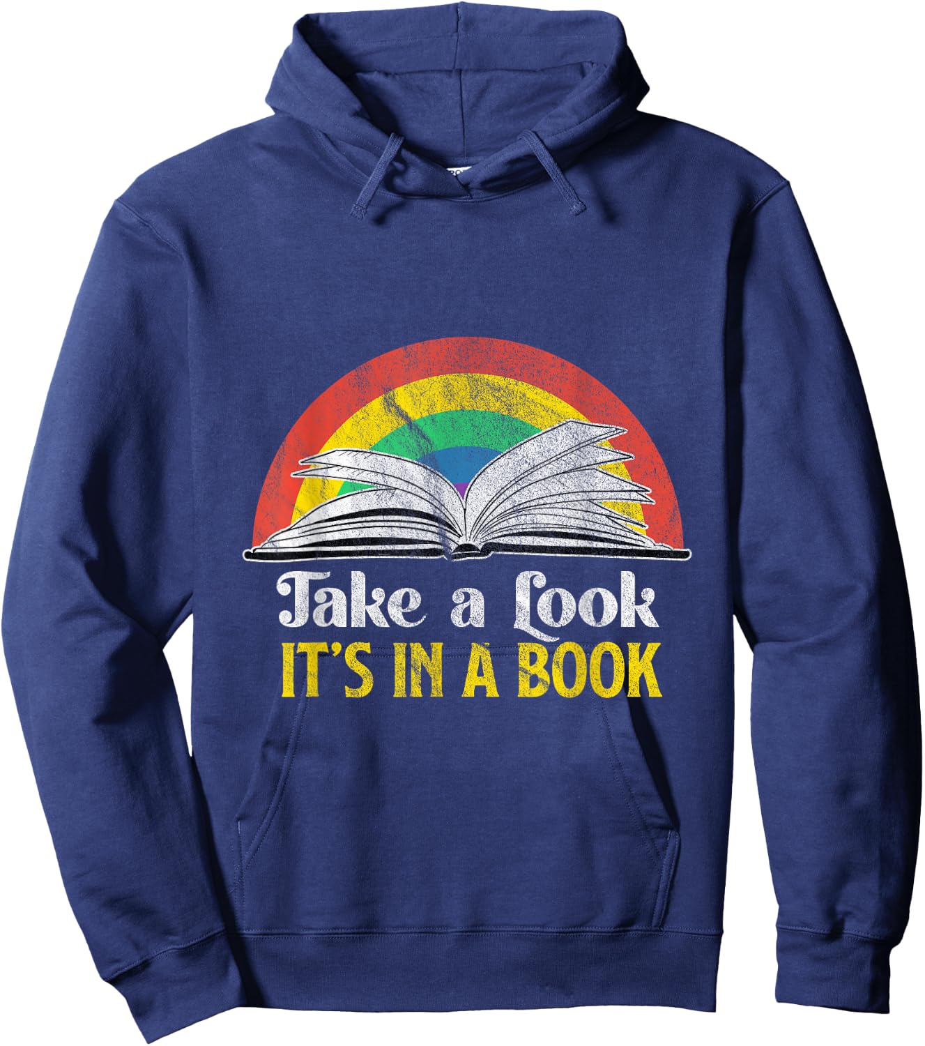 Take A Look It's A Book Retro Rainbow Gift Hoodie - Hoodie | Navy