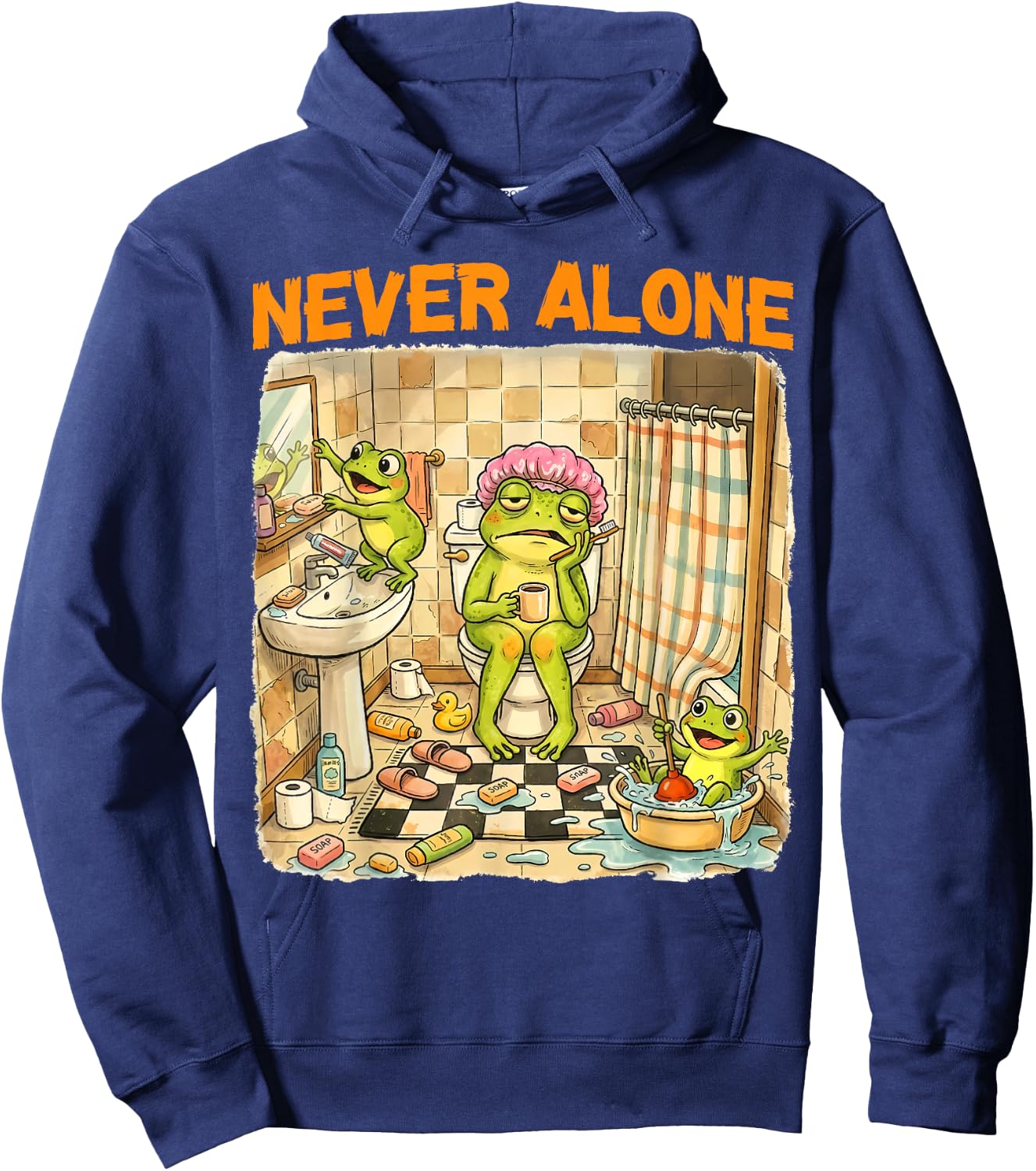 Never Alone Funny Frog Mom with 2 Kids Frogs Humor Mothers Hoodie - Hoodie | Navy