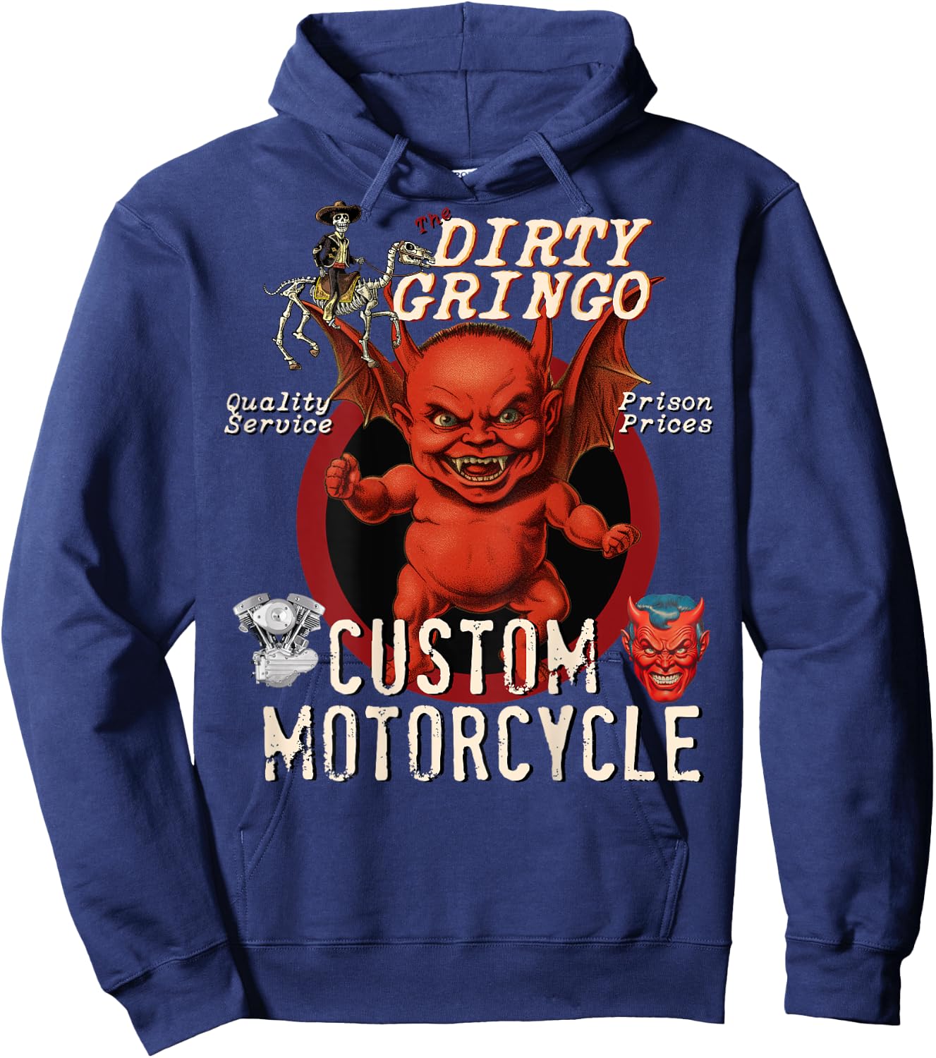 The Dirty Gringo Custom Motorcycle Devil Retro Rockabilly Hoodie - Hoodie | Navy
