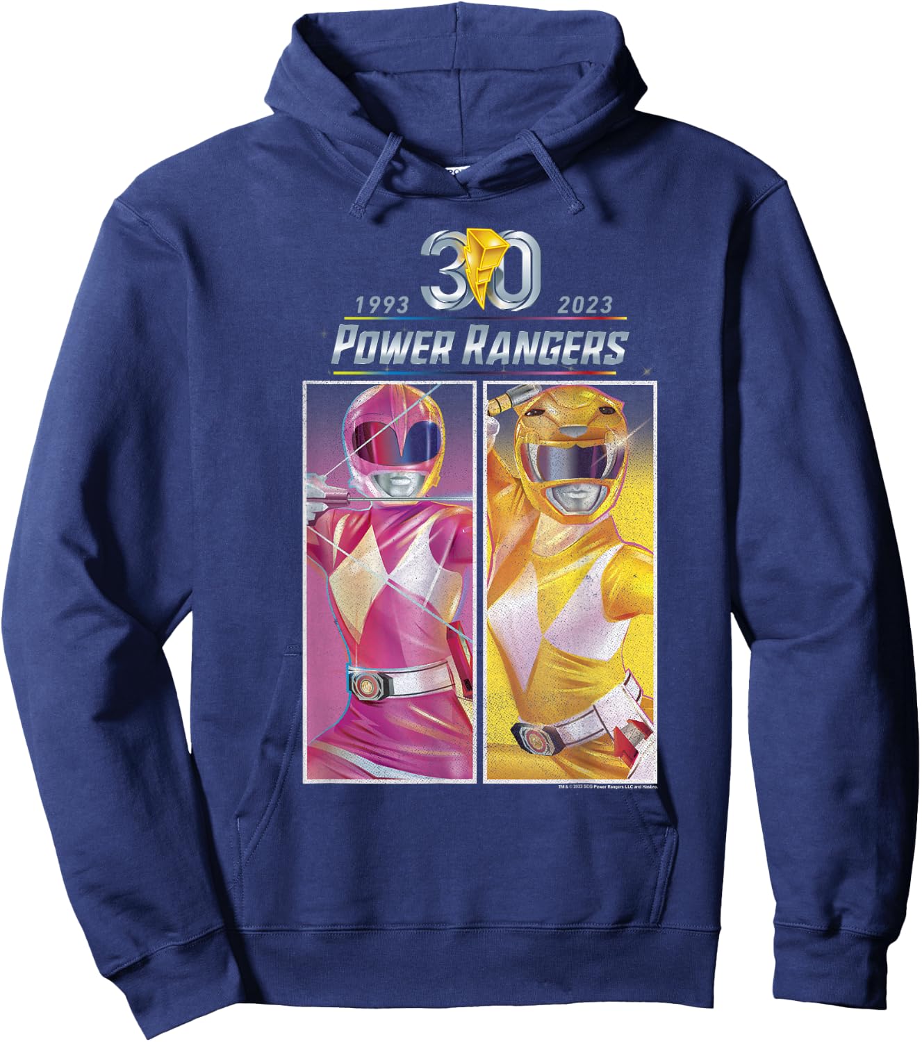 Power Rangers 30th Anniversary Pink & Yellow Retro Poster Hoodie - Hoodie | Navy