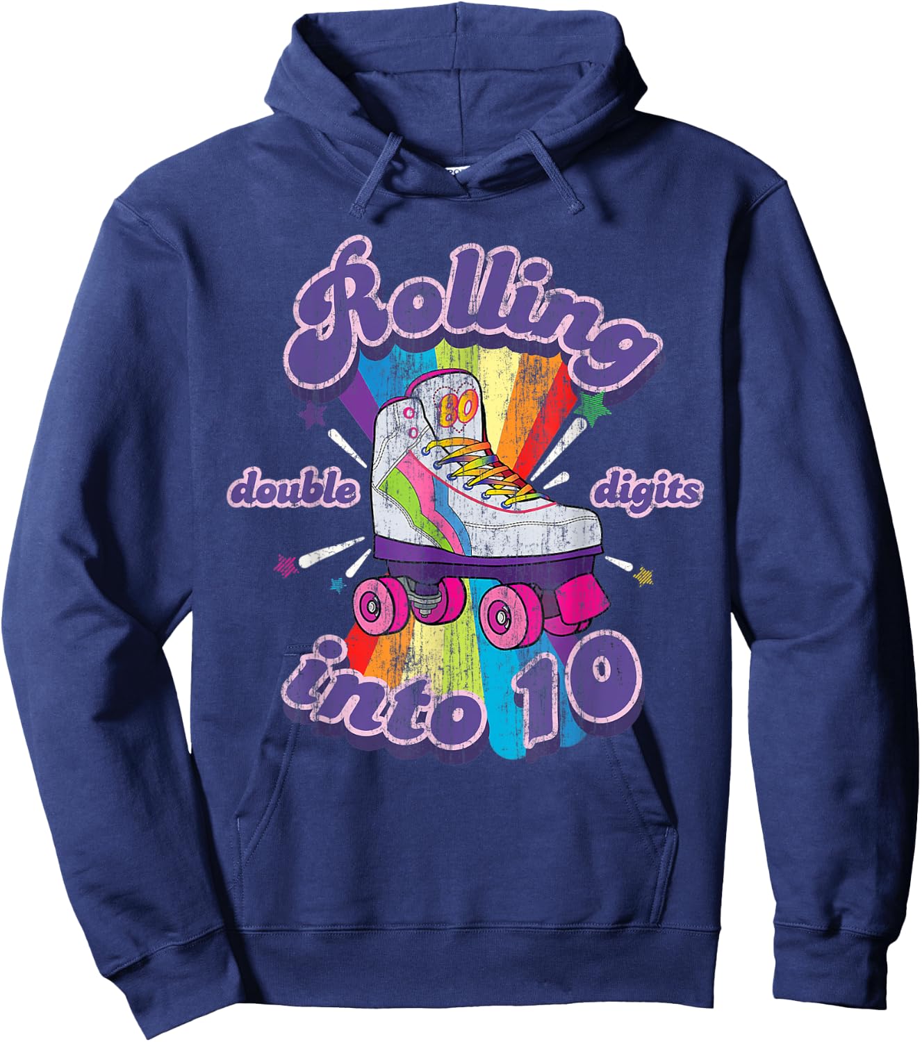 10 Years Old Birthday Girl Rolling Into 10th Double Digits Hoodie - Hoodie | Navy