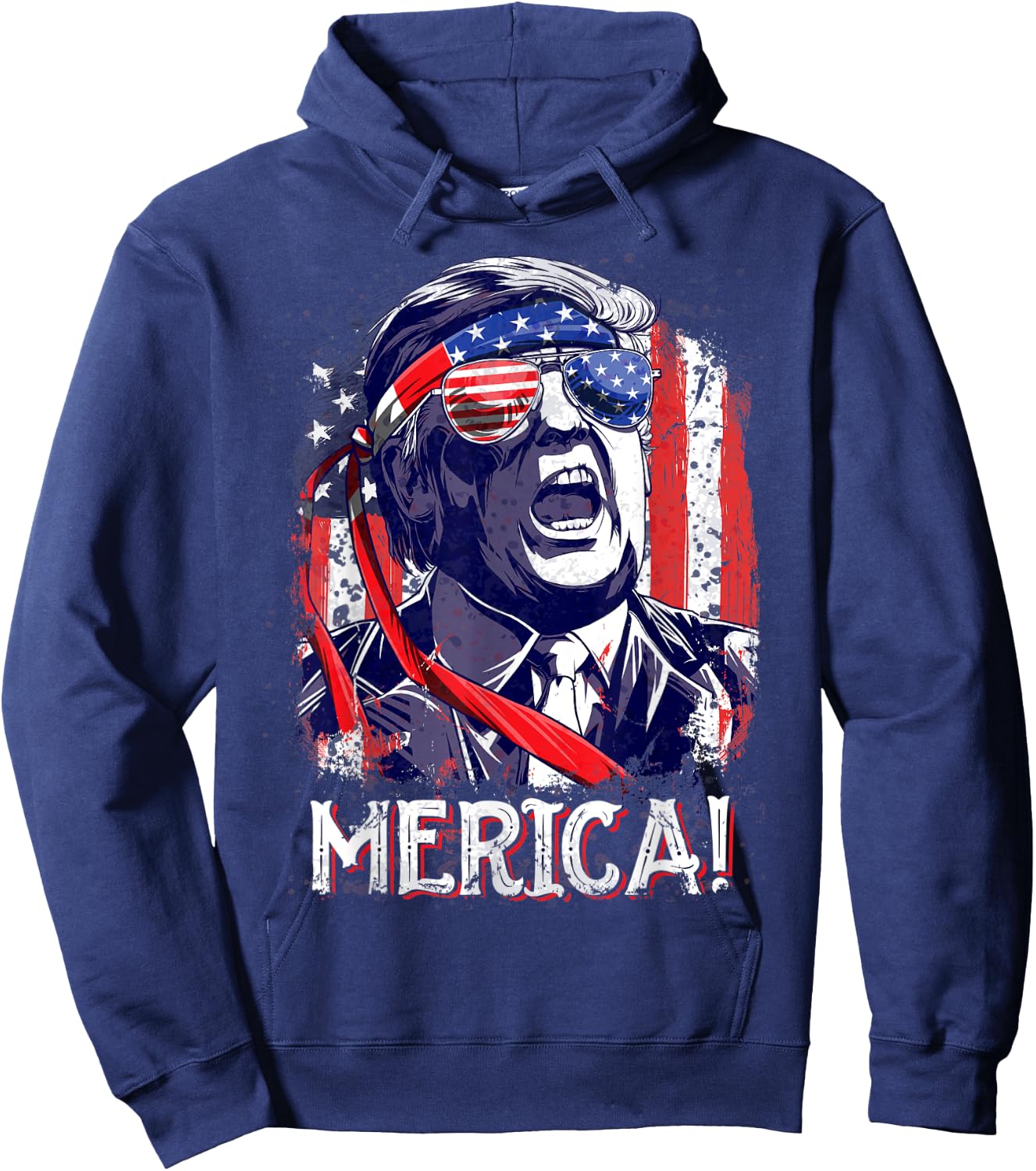 Trump 4th of July Merica Men Women USA American Flag Vintage Hoodie - Hoodie | Navy