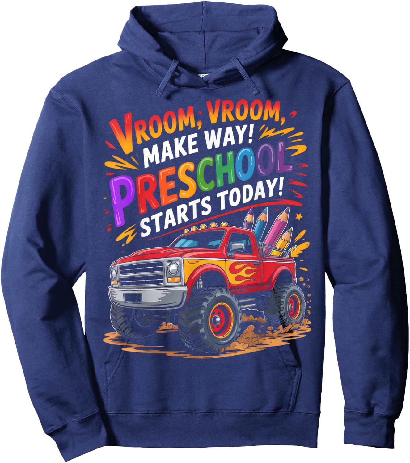 Back to School Preschool Pre-K Monster Truck First Day Boys Hoodie - Hoodie | Navy