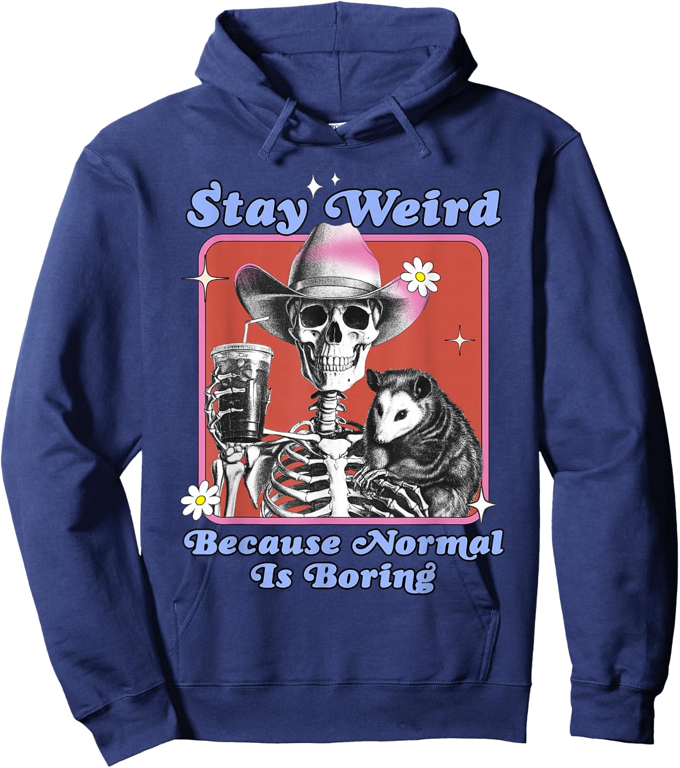 Stay Weird Quirky Skeleton with Possum Graphic T Women Girls Hoodie - Hoodie | Navy