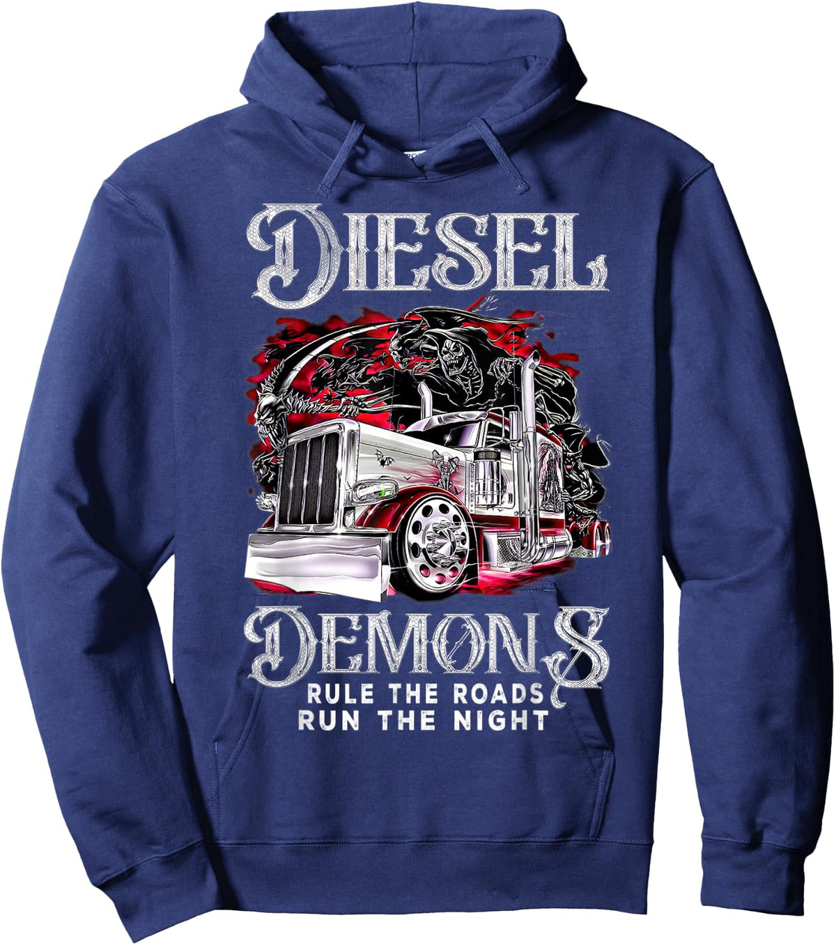 Diesel Demons Rule-The-Road Run The Night Truck Driver Quote Hoodie - Hoodie | Navy