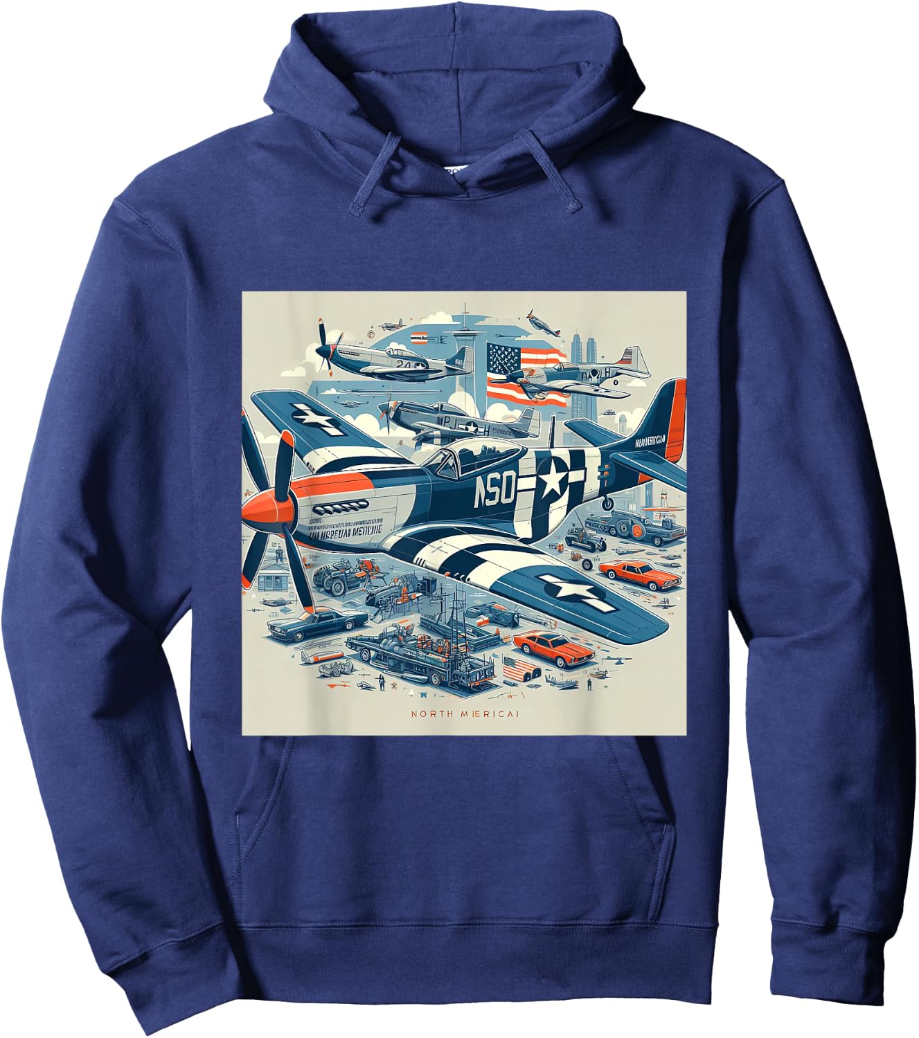P51 Mustang WW2 Warplane US Airplane Infographics Hoodie - Hoodie | Navy