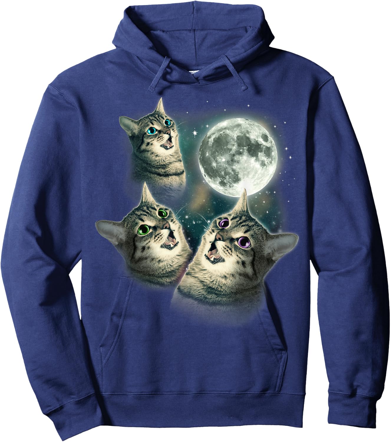 Funny Cat Shirt | Three Cat Moon 3 Wolfs Cute Kitten Graphic Hoodie - Hoodie | Navy