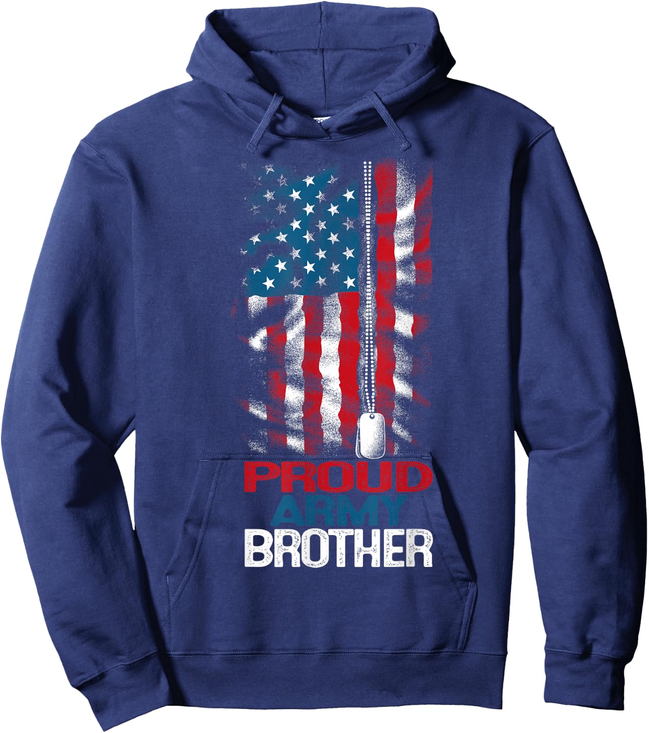 Proud Army Brother US Flag and America Dog Tag Military Boy Hoodie - Hoodie | Navy