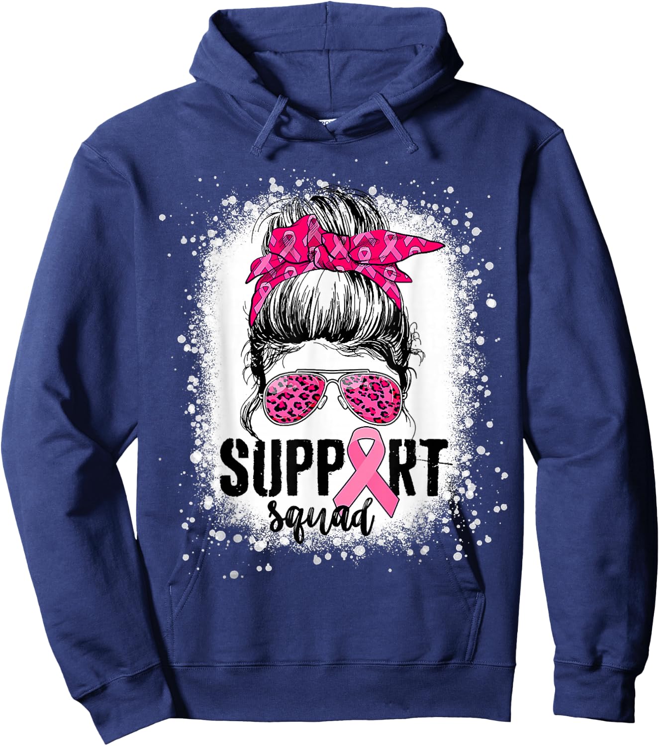 Support Squad Messy Bun Pink Warrior Breast Cancer Awareness Hoodie - Hoodie | Navy