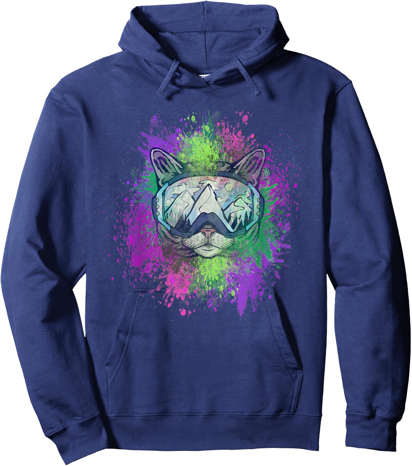 Ski Snowboard Cat Kitty Kitten Mountain Ape Snowman Goa Psy Hoodie - Hoodie | Navy
