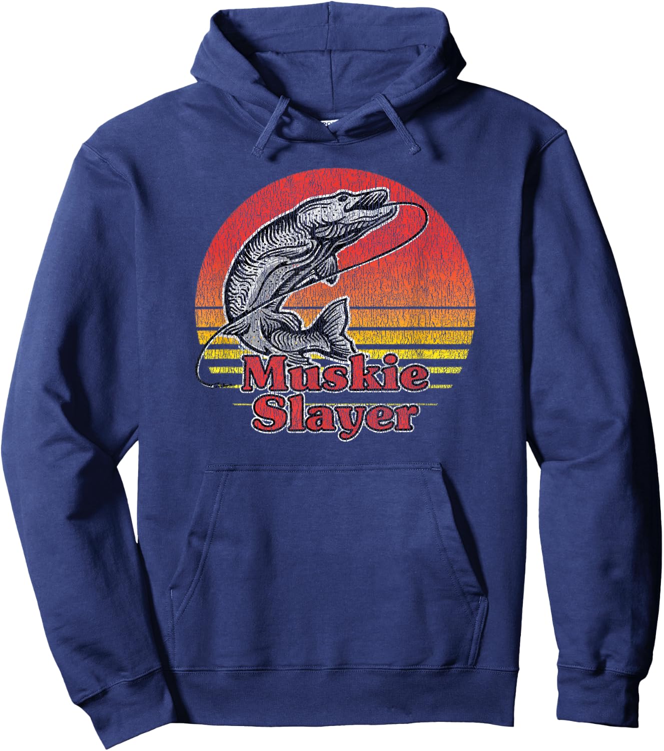 Muskie Slayer - Retro Vintage Look Muskellunge Fishing Hoodie - Hoodie | Navy
