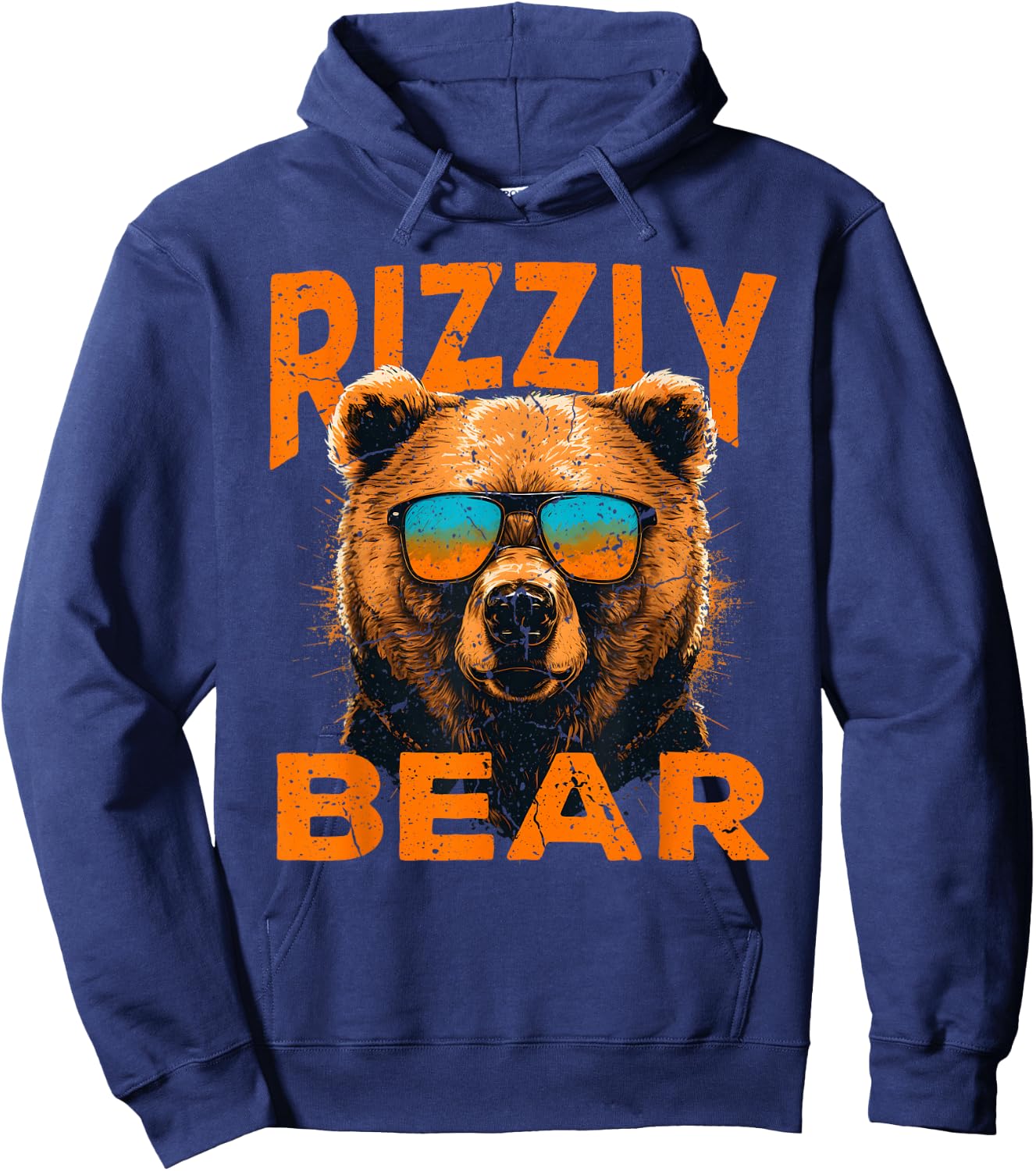 Rizzly Bear Cool Grizzly Bear Wearing Sunglasses Funny Meme Hoodie - Hoodie | Navy