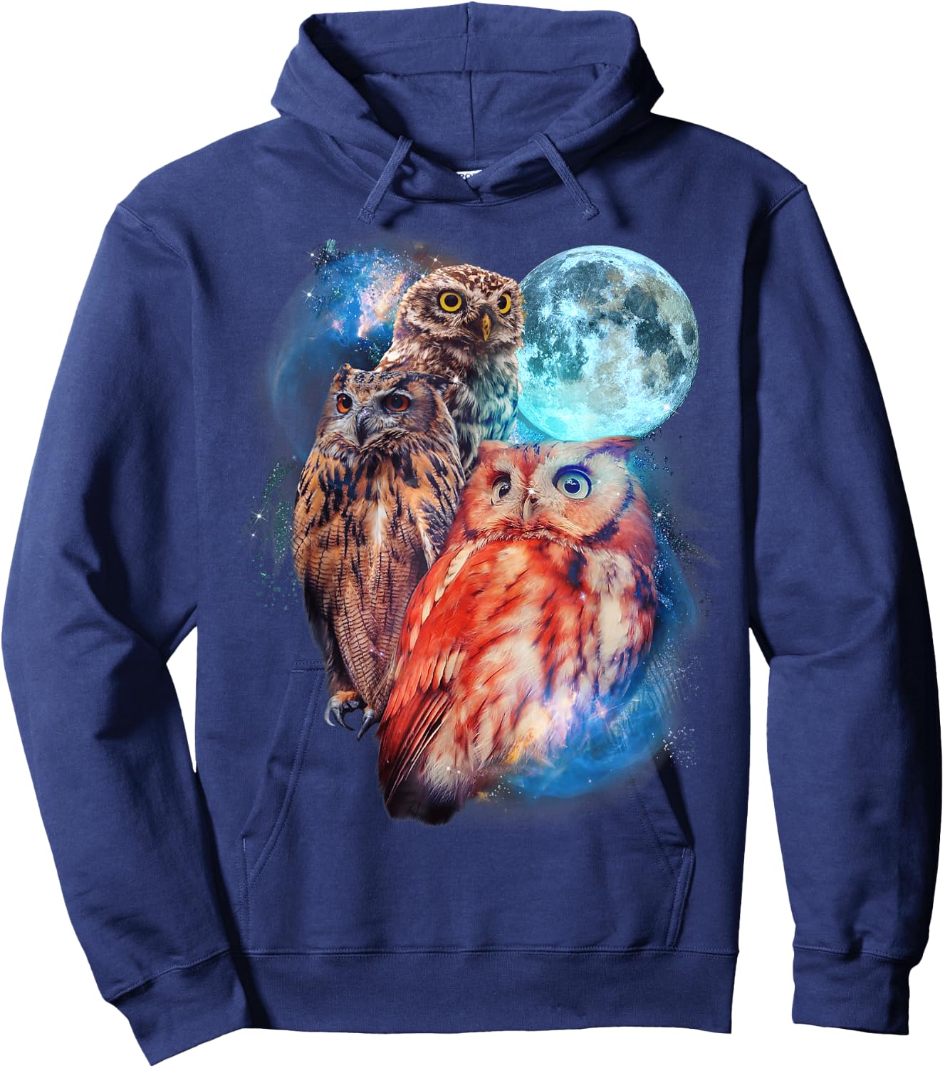 3 Moon Owl Funny Nocturnal Birds Of Prey Graphic Art Humor Hoodie - Hoodie | Navy