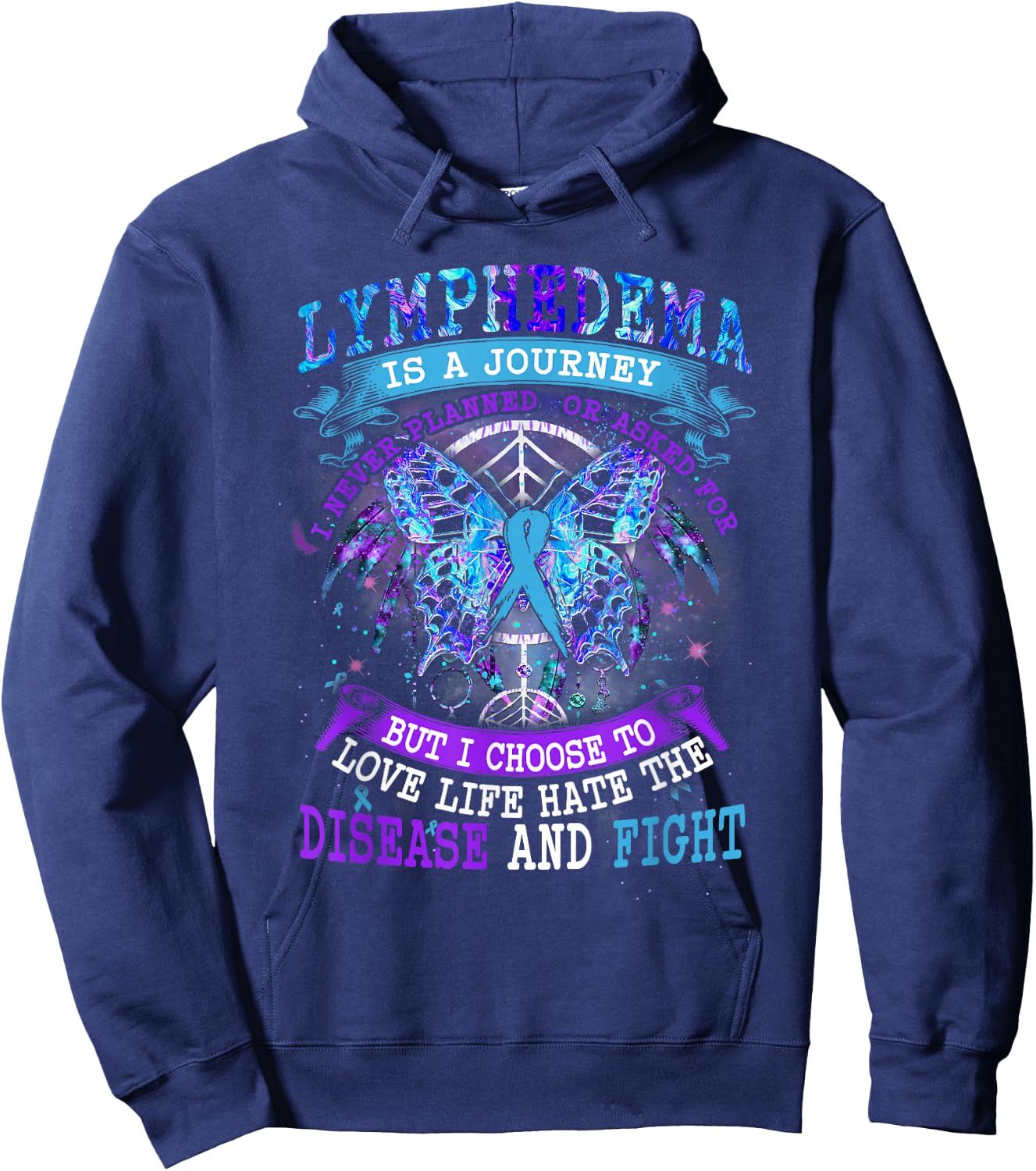 Lymphedema Is A Journey I Never Planned Butterfly Ribbon Hoodie - Hoodie | Navy