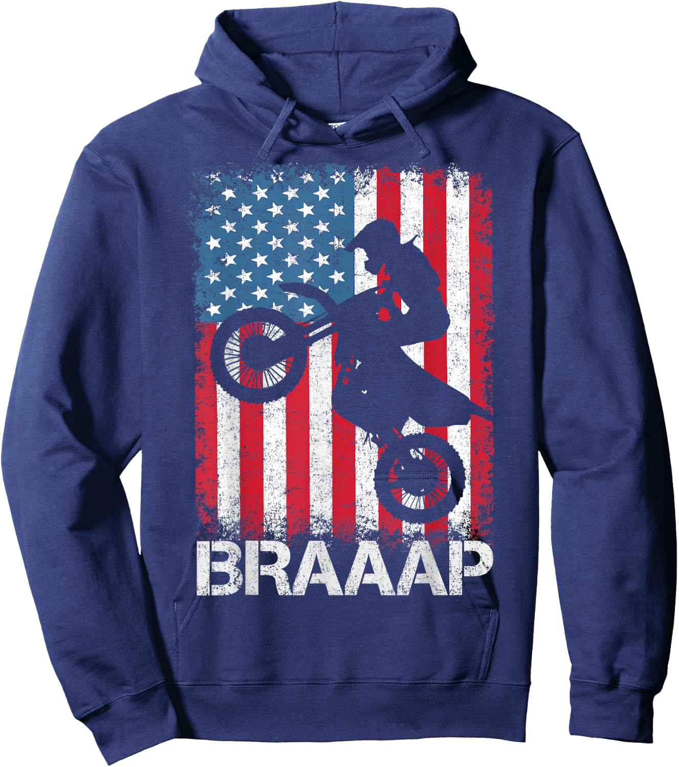 Braaap Vintage USA American Flag Motocross Dirt Bike Hoodie - Hoodie | Navy